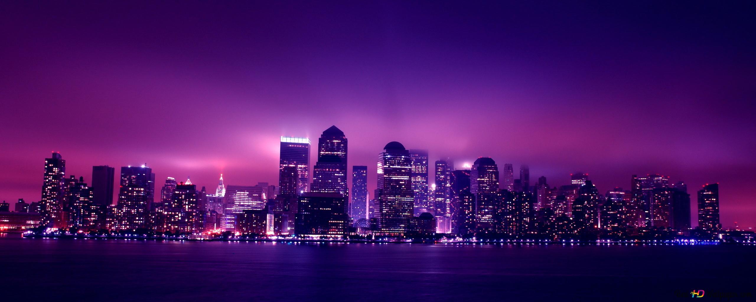 A purple city wallpaper for your computer desktop - New York, YouTube