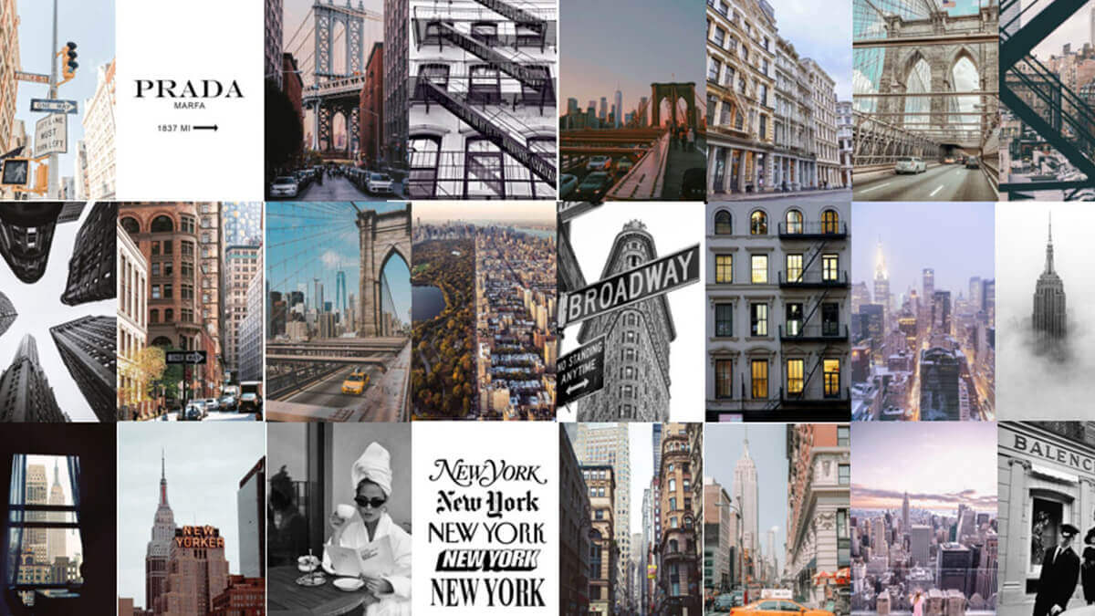 A collage of pictures with different buildings in them - New York