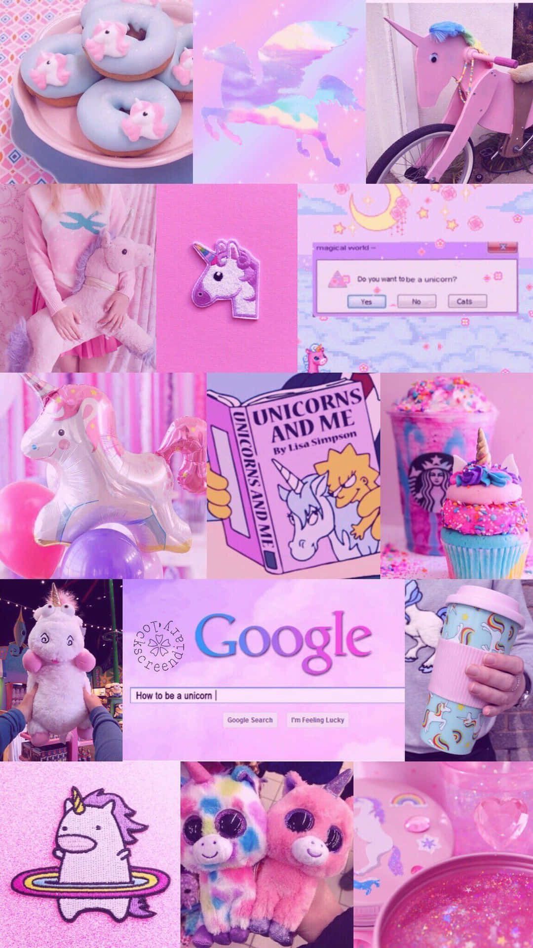A collage of pictures with pink and purple colors - Unicorn, 2000s