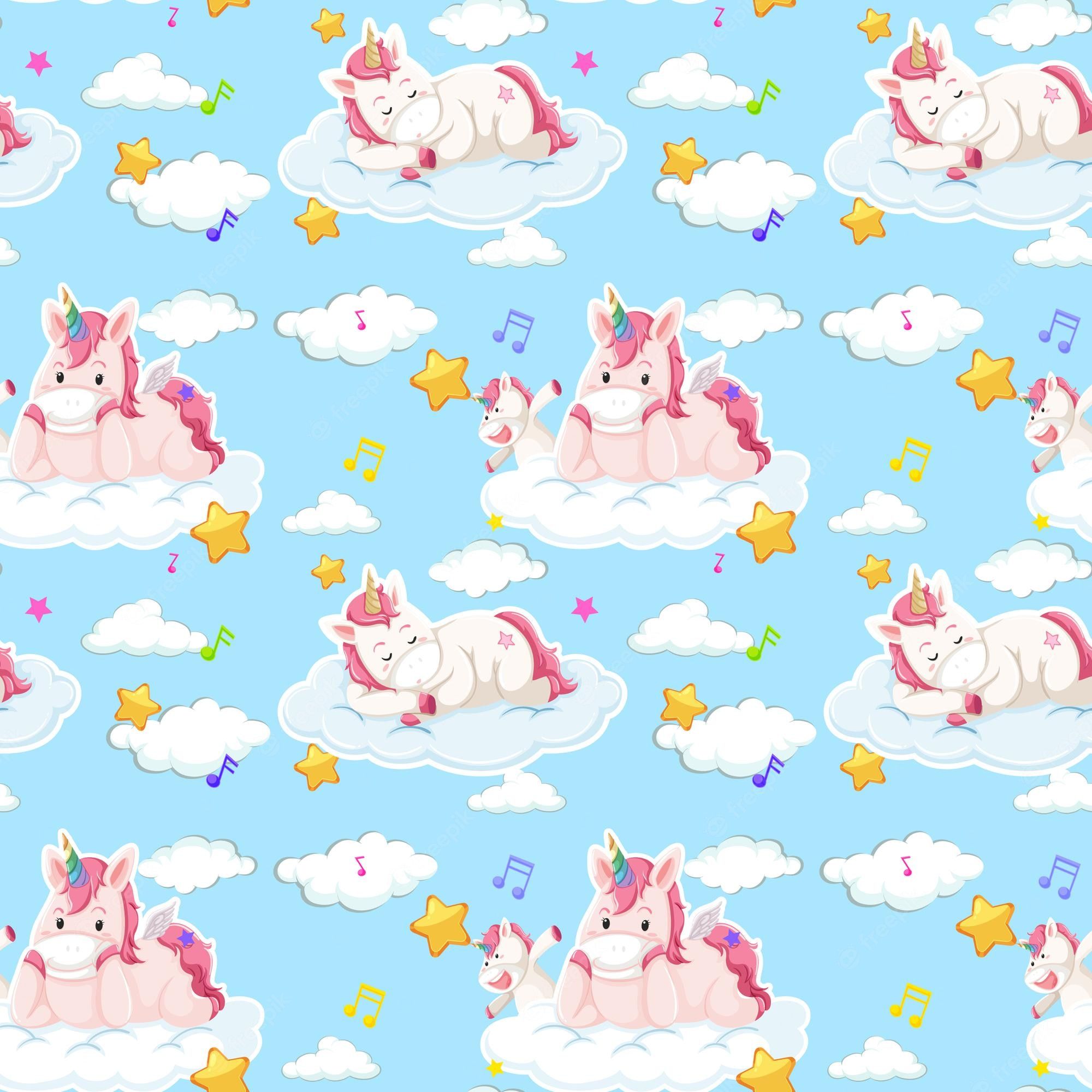 A pattern of unicorns and stars on clouds - Unicorn
