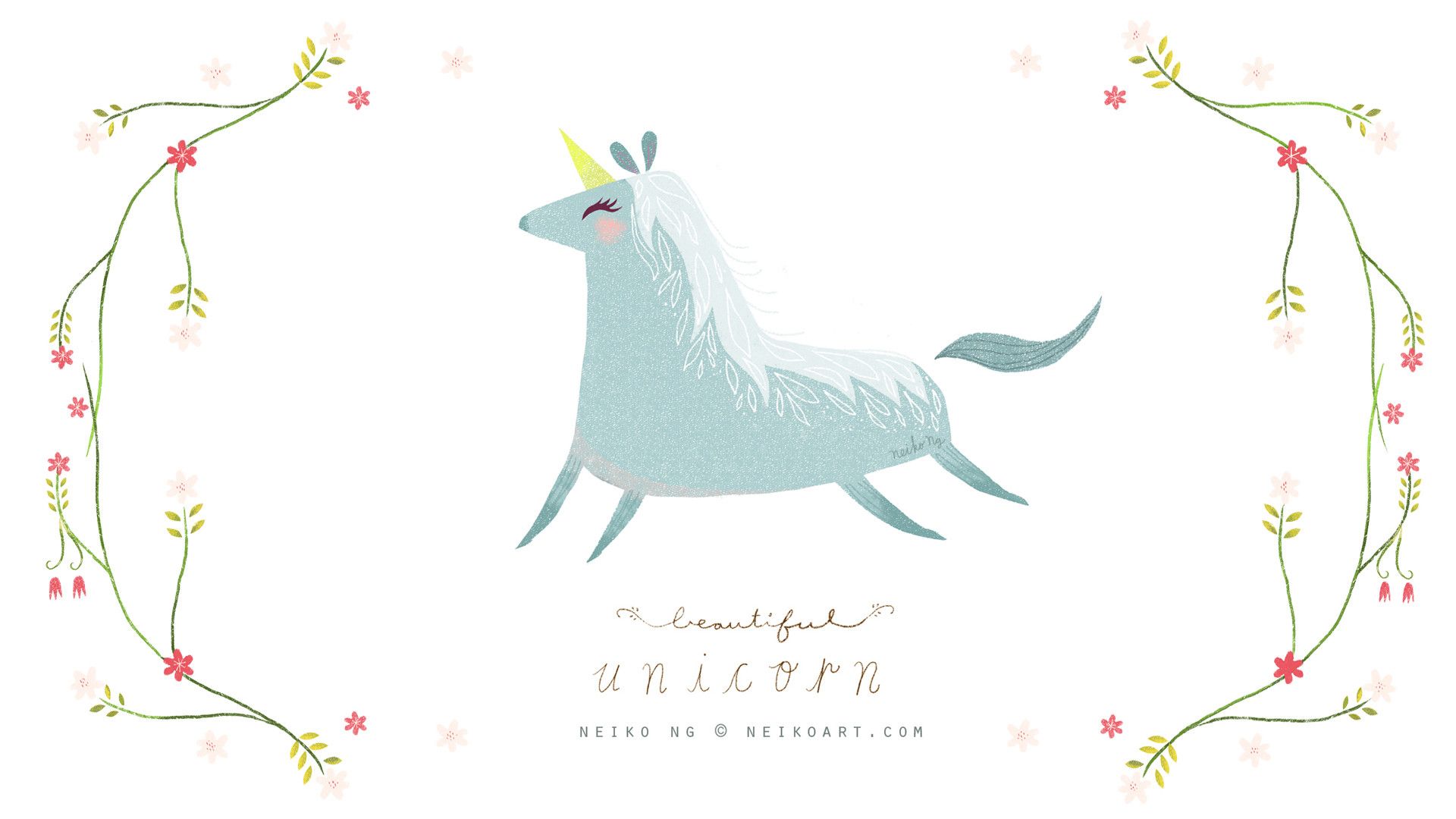 A cute unicorn with flowers and leaves - Unicorn