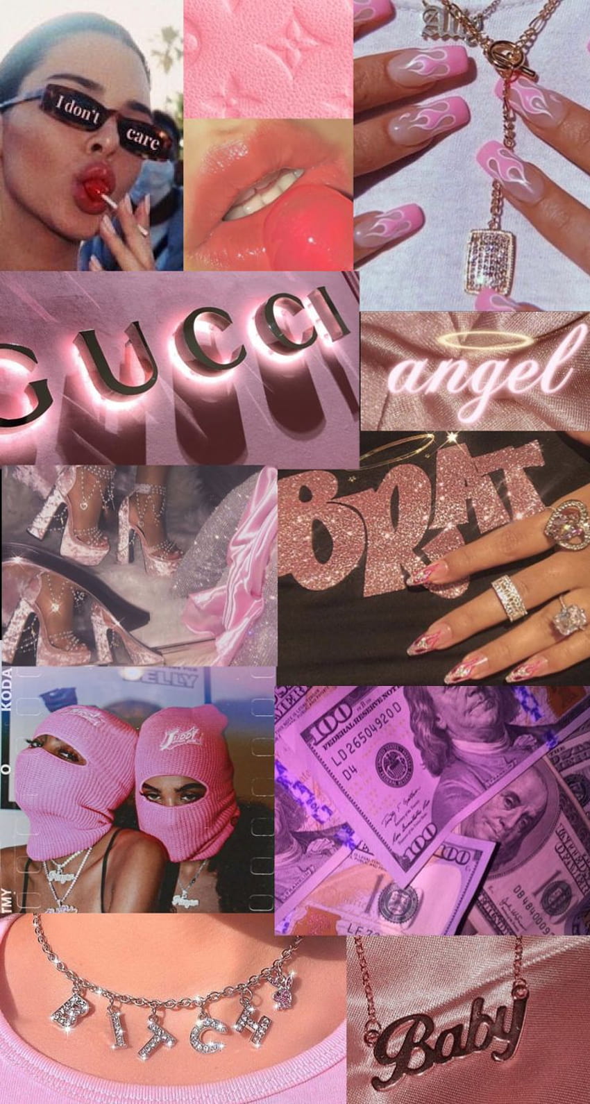 A collage of pictures with pink and purple - Nails, baddie, money