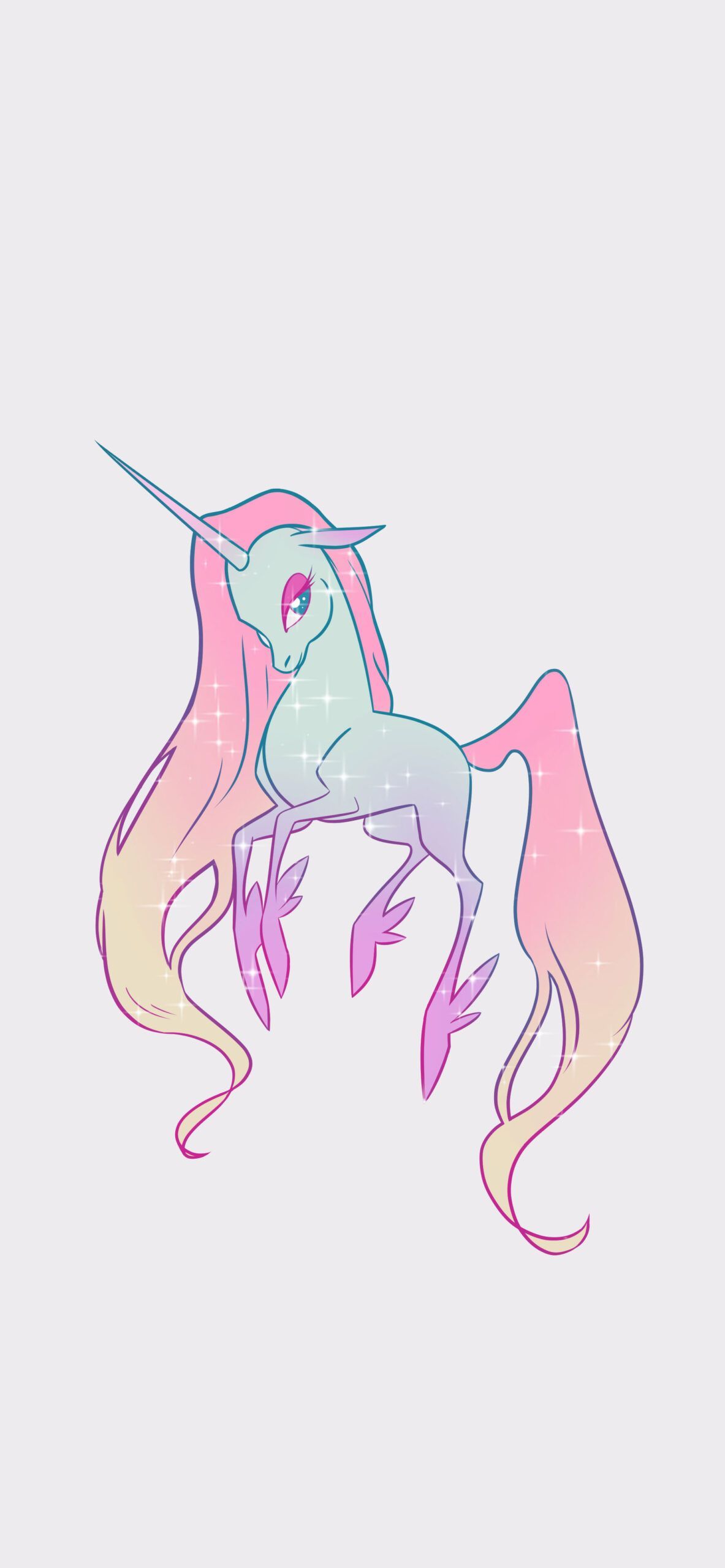 A unicorn with long hair and pink mane - Light blue, blue, unicorn, mermaid, kawaii