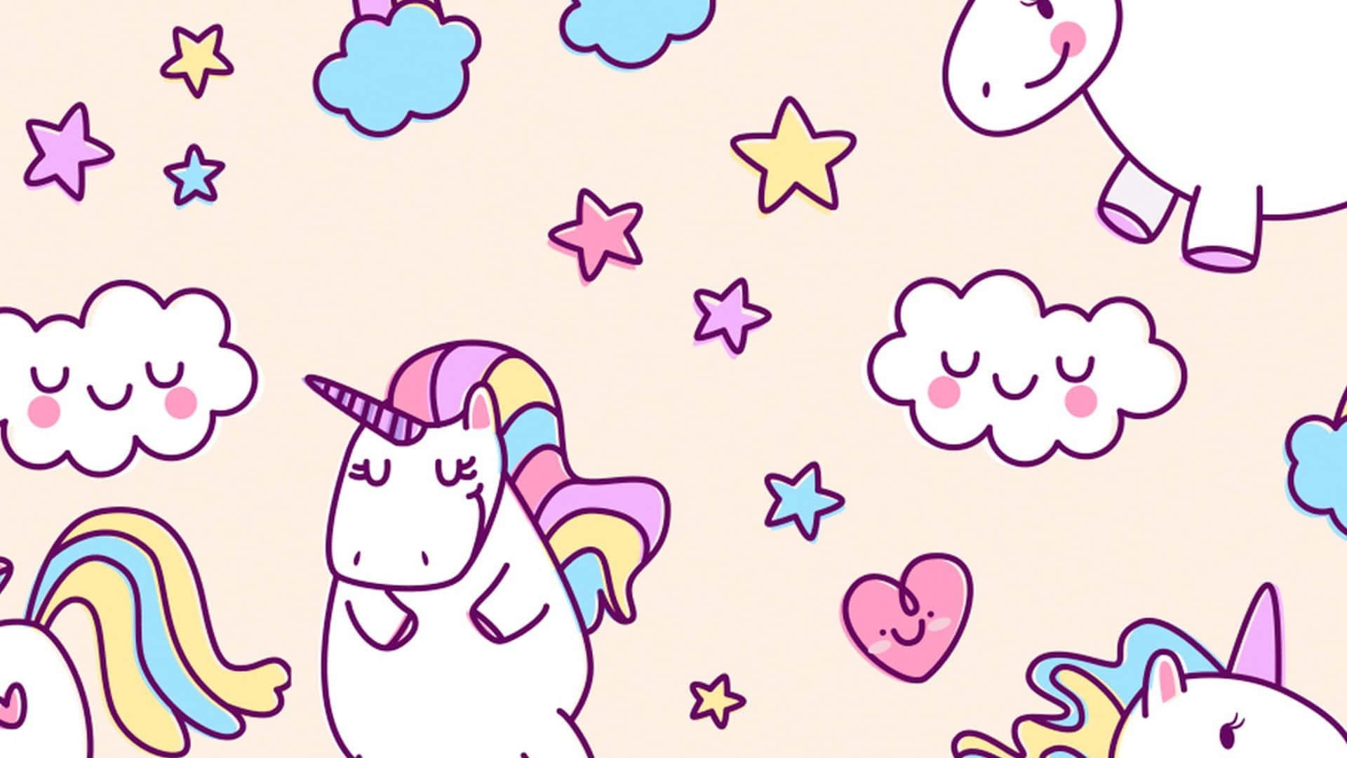 A pattern of cute unicorns, clouds, stars, and hearts. - Unicorn