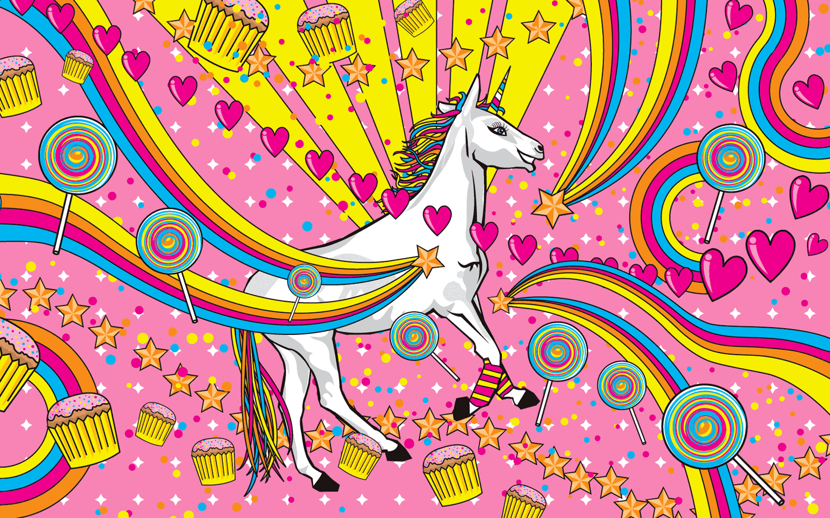 A unicorn is running through the clouds and candy - Unicorn