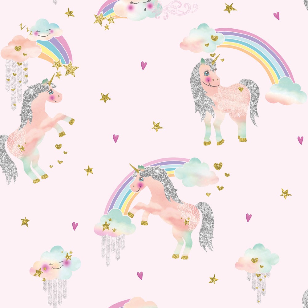 Rainbow Unicorn Glitter Pink Arthouse 696108 Wallpaper Sales