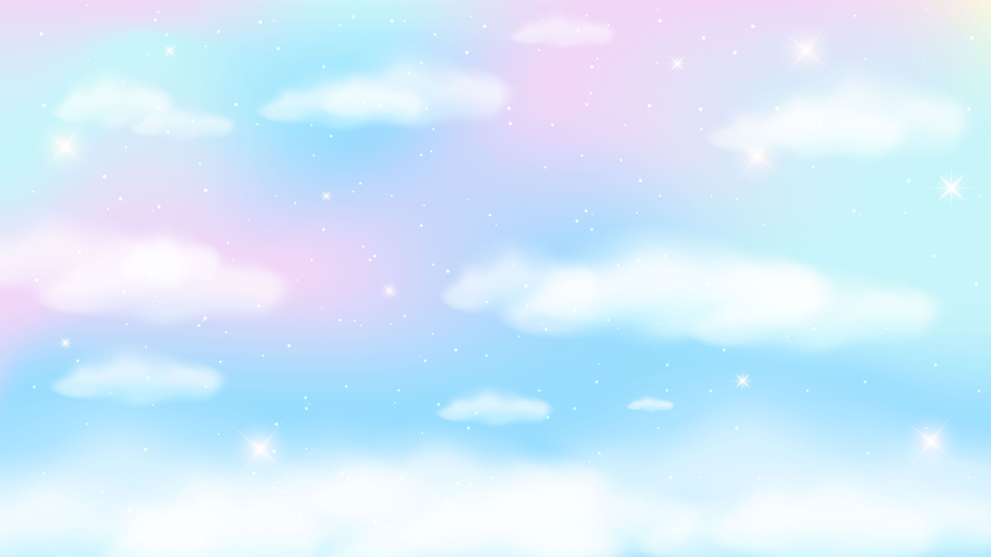 A sky with clouds and stars - Unicorn, pastel rainbow