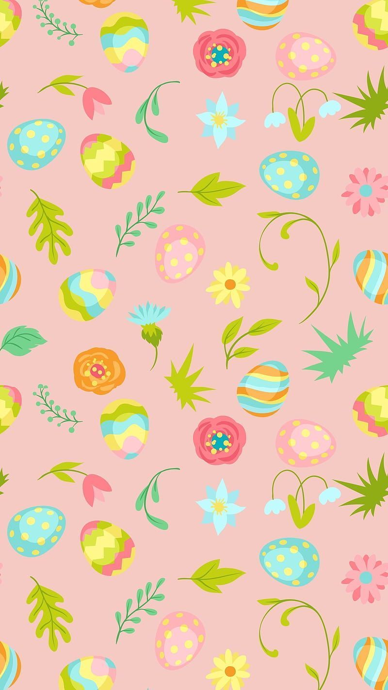 A pattern with colorful eggs and flowers - Egg, Easter