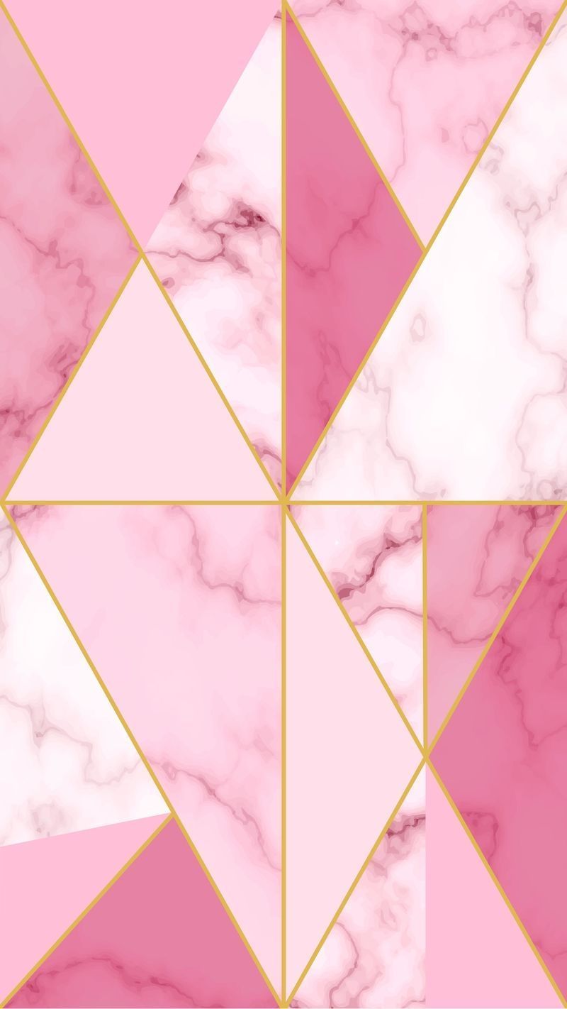 Pink marble background with gold geometric shapes - Diamond