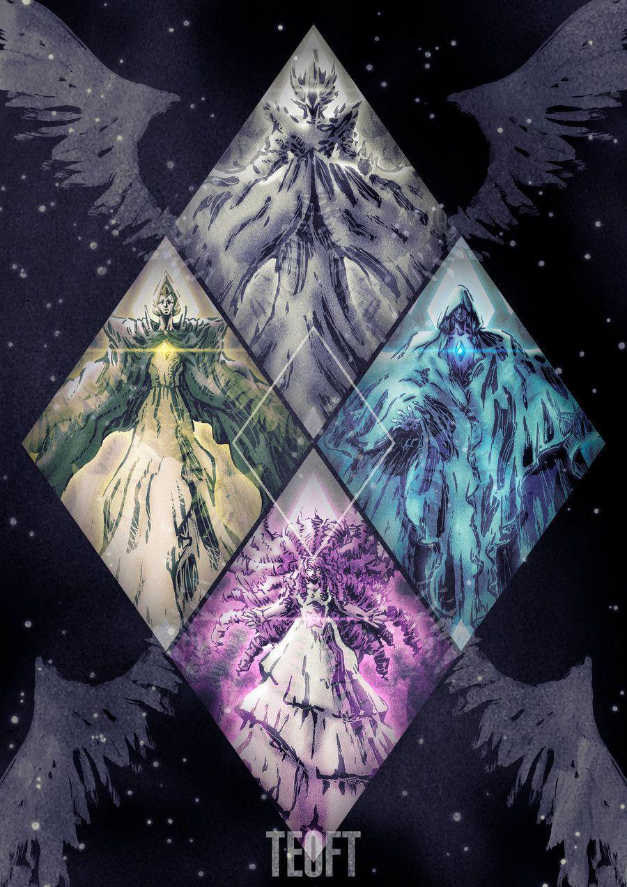 The four horsemen of the apocalypse in diamond shapes - Diamond, Steven Universe