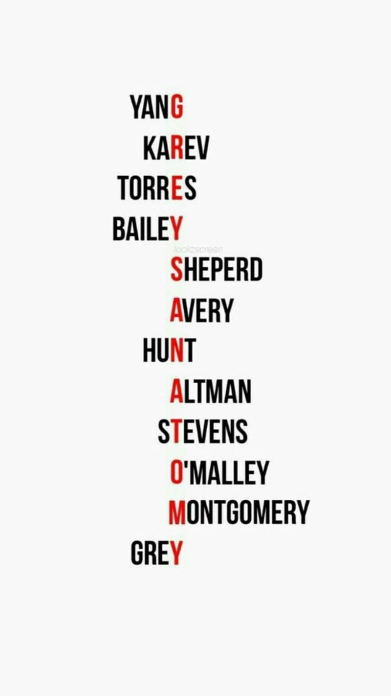 A poster featuring the names of people - Grey's Anatomy
