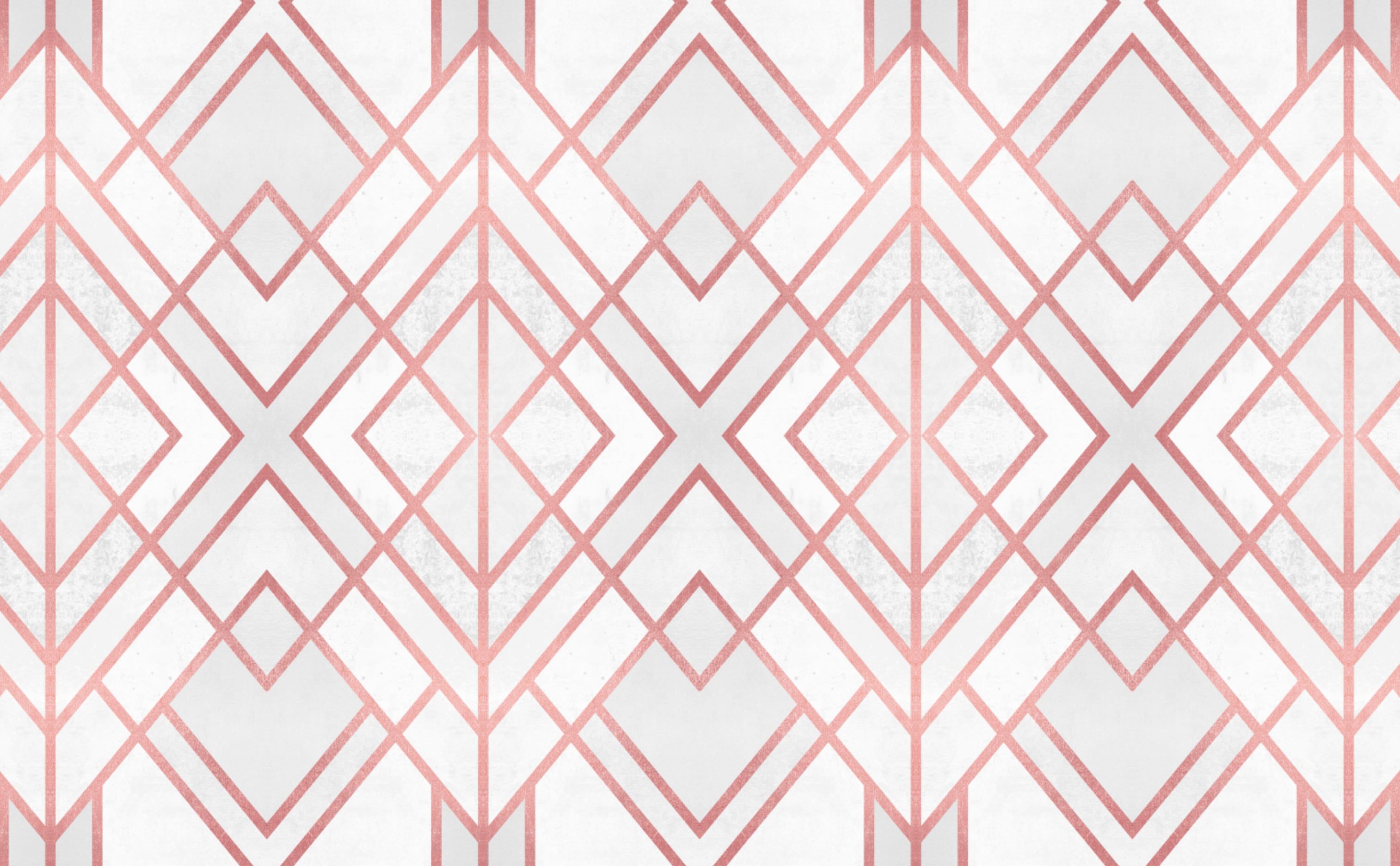 Art Deco Diamond Pattern Wallpaper for Walls. Rose Gold Geo