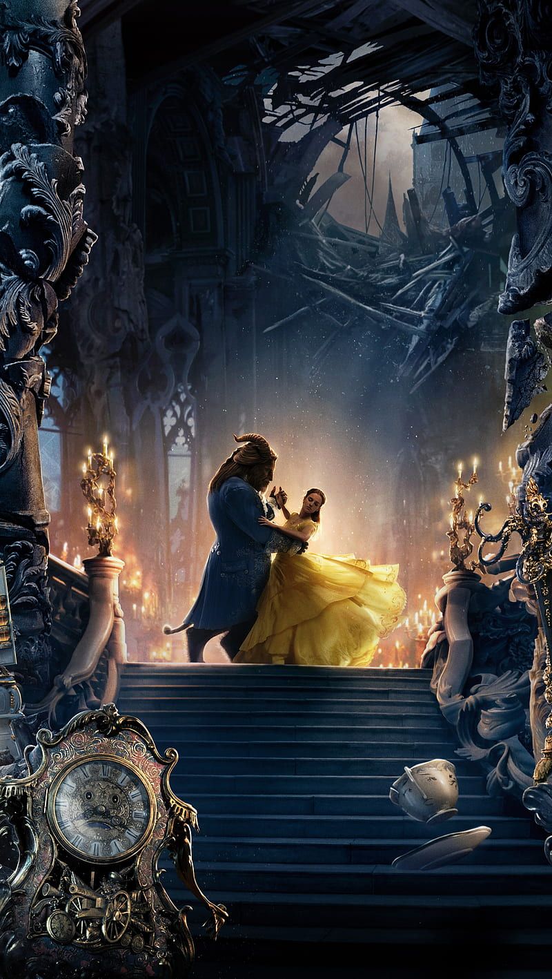 Beauty and the Beast, Belle, Disney, Castle, Painting, Thomas Kinkade, Beast, HD wallpaper