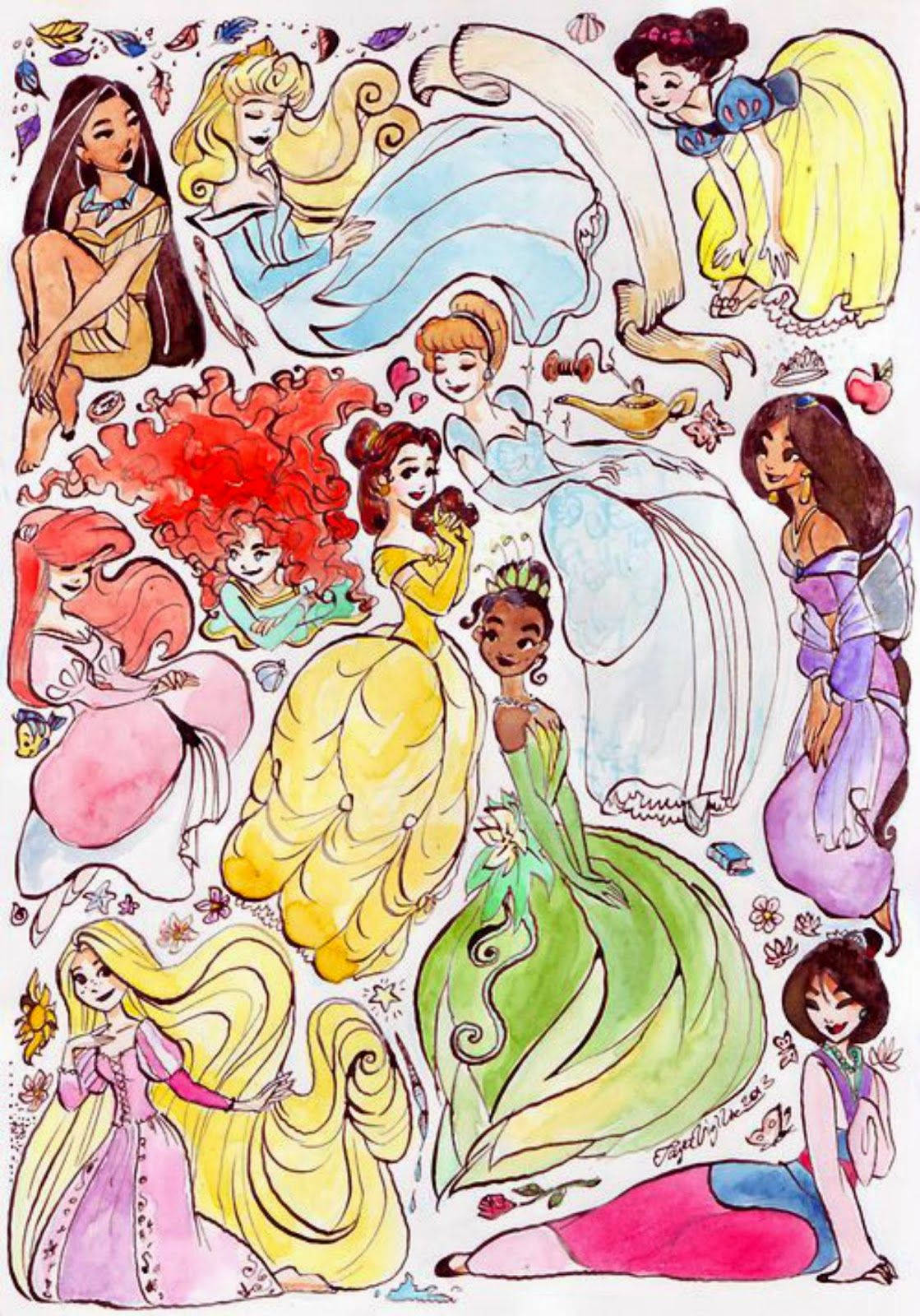 Disney princesses in watercolor by person - Belle