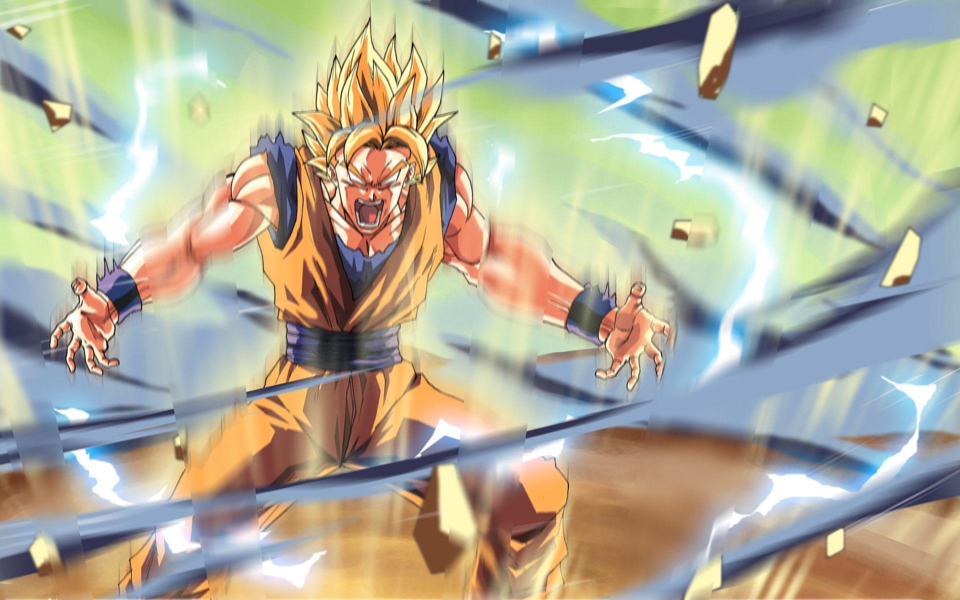 A picture of Gohan from Dragon Ball Z, with a blue and yellow aura around him and lightning coming out of his hands - Dragon Ball