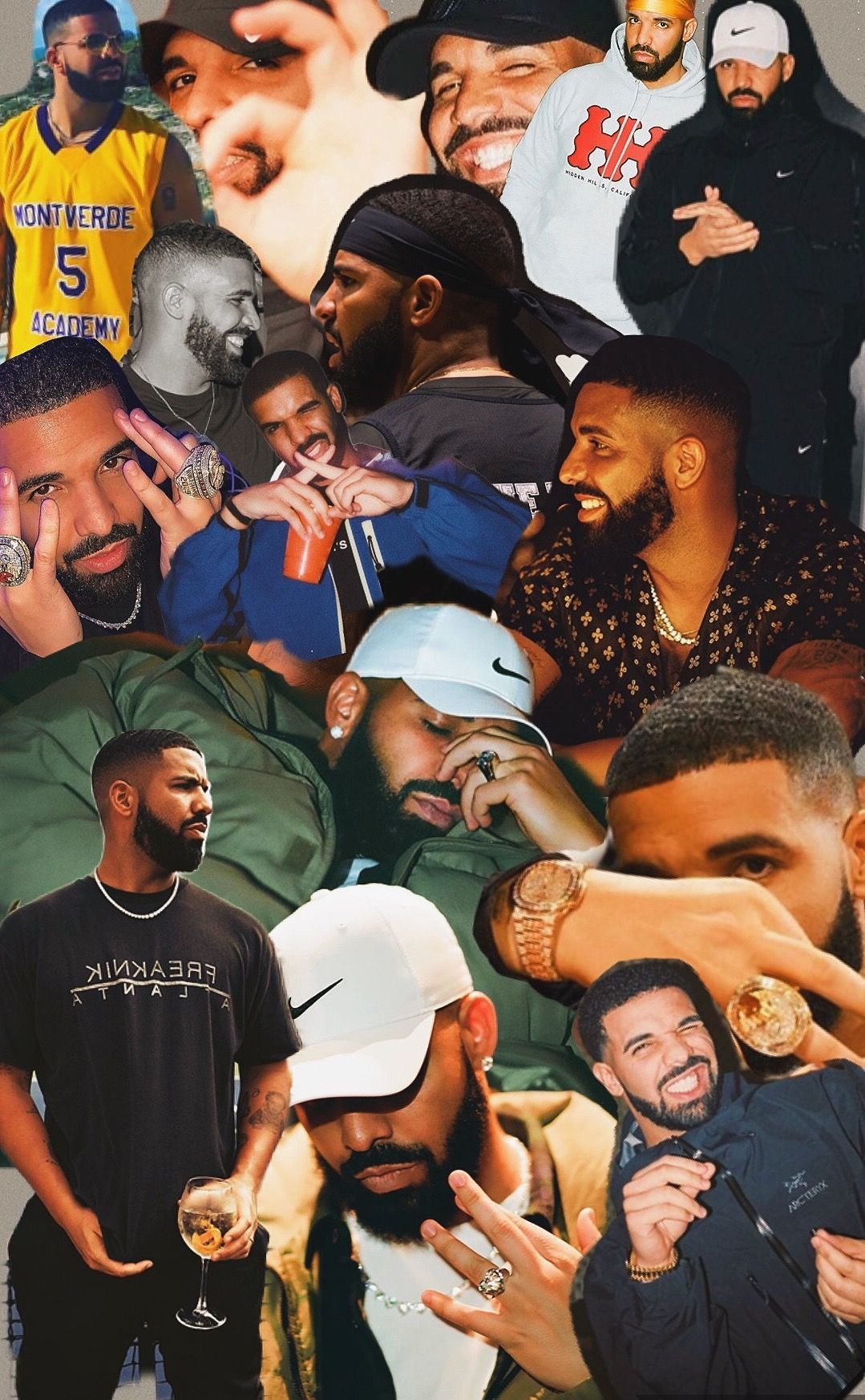 A collage of pictures with different people in them - Drake