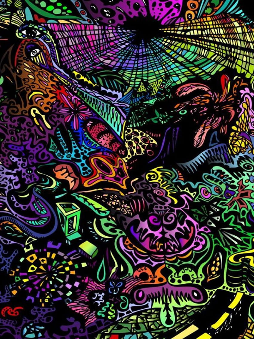 A colorful, abstract image with a black background. - Trippy