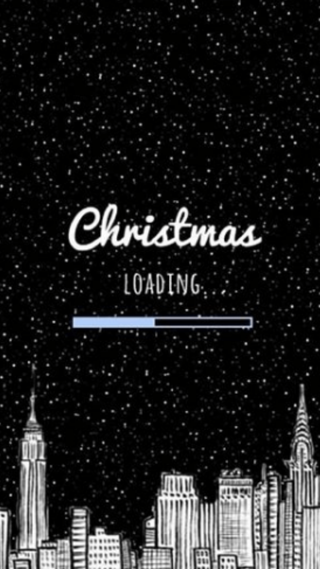 A christmas loading screen with the city skyline - White Christmas, cute Christmas