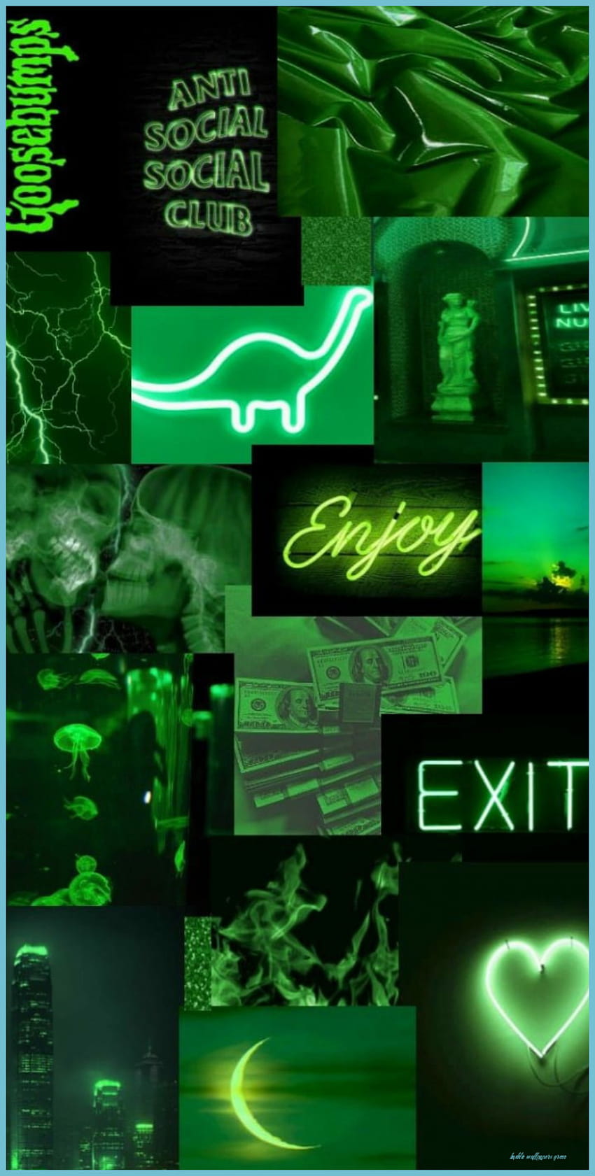 A collage of green images with the word exit - Lime green, neon green