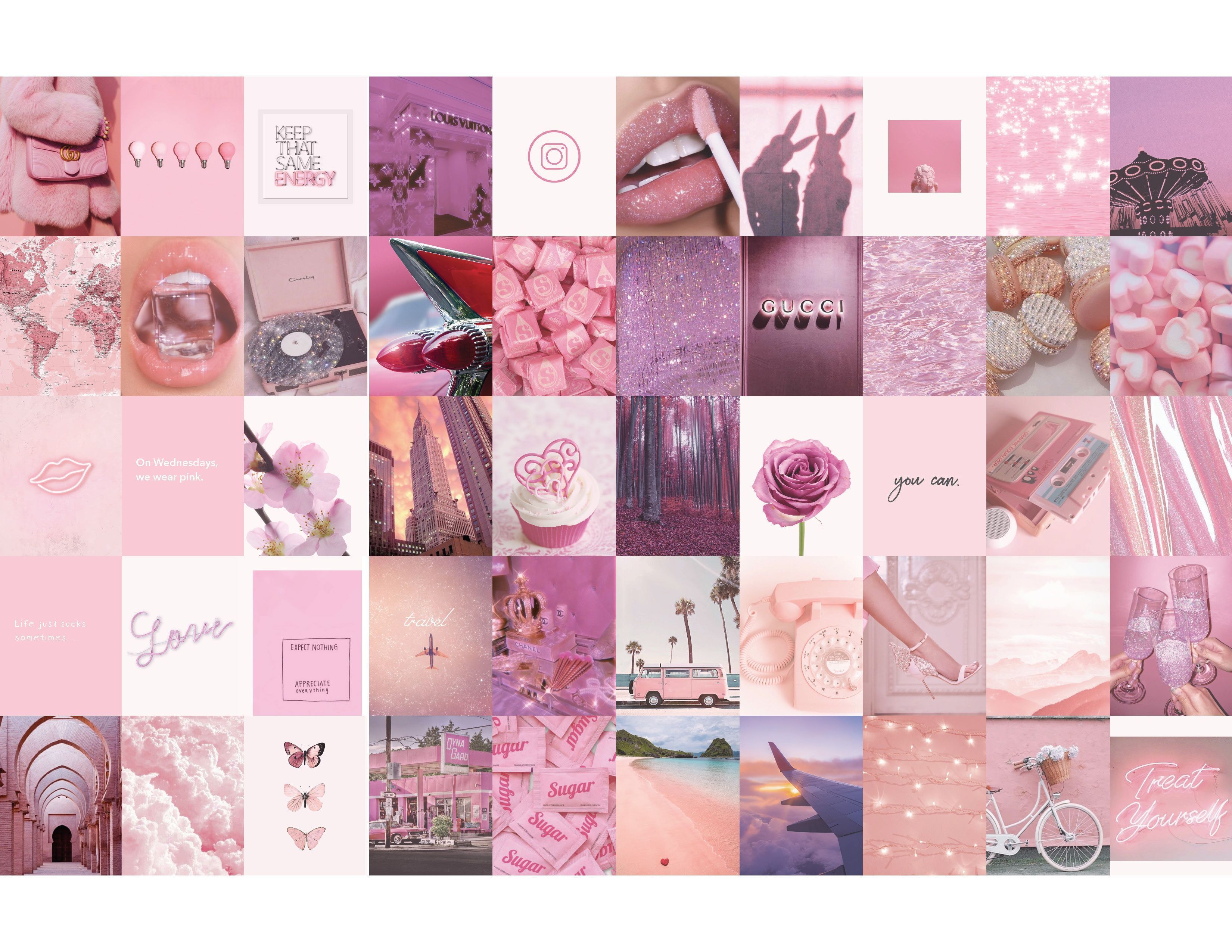 A collage of pink and white images - Pink collage