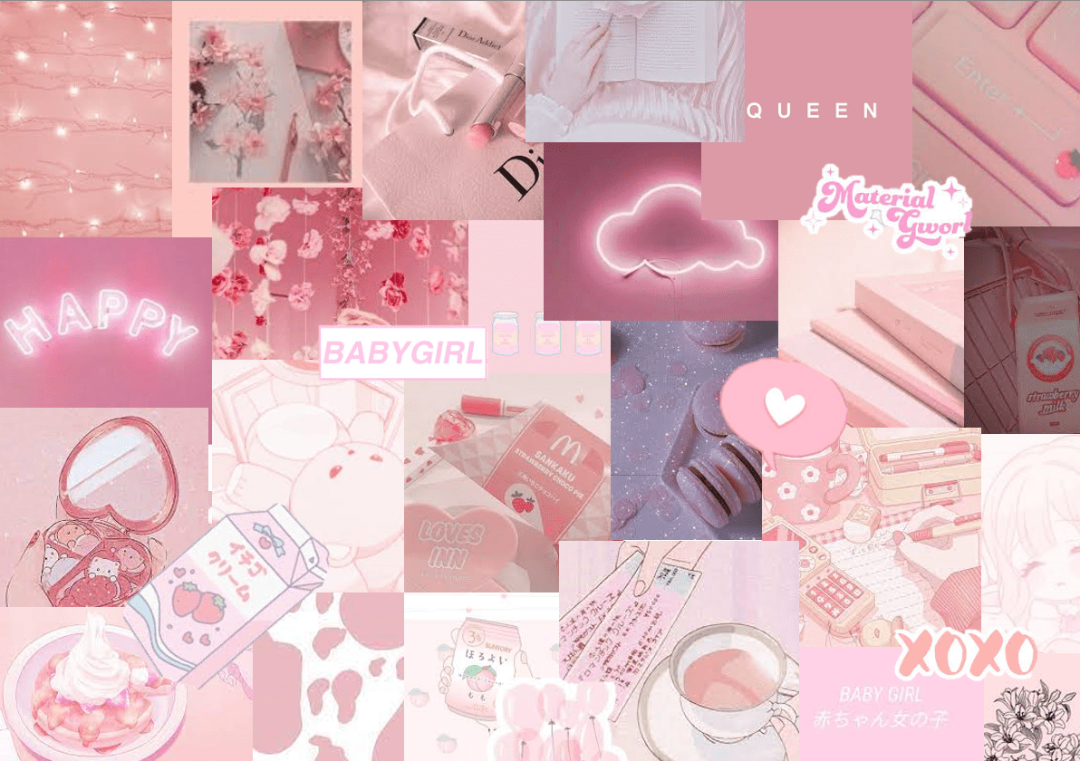 Aesthetic pink collage background with a lot of pink things - Pink collage