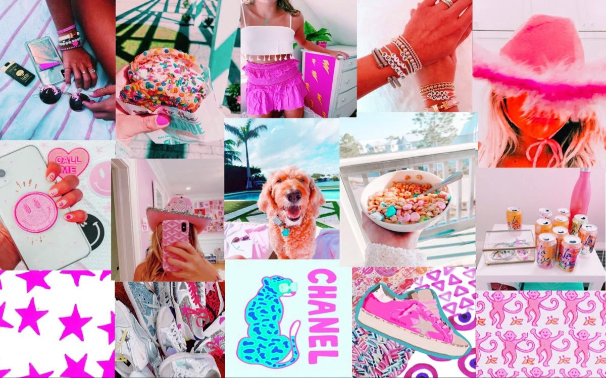 A collage of pictures with pink and purple - Pink collage