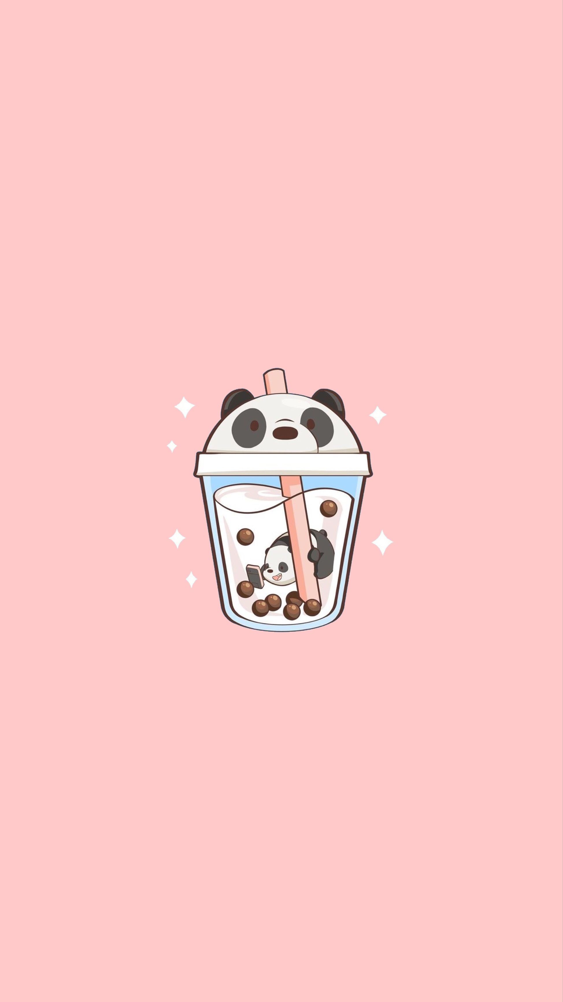 Wallpaper of a panda bear swimming in a glass of bubble tea - Panda