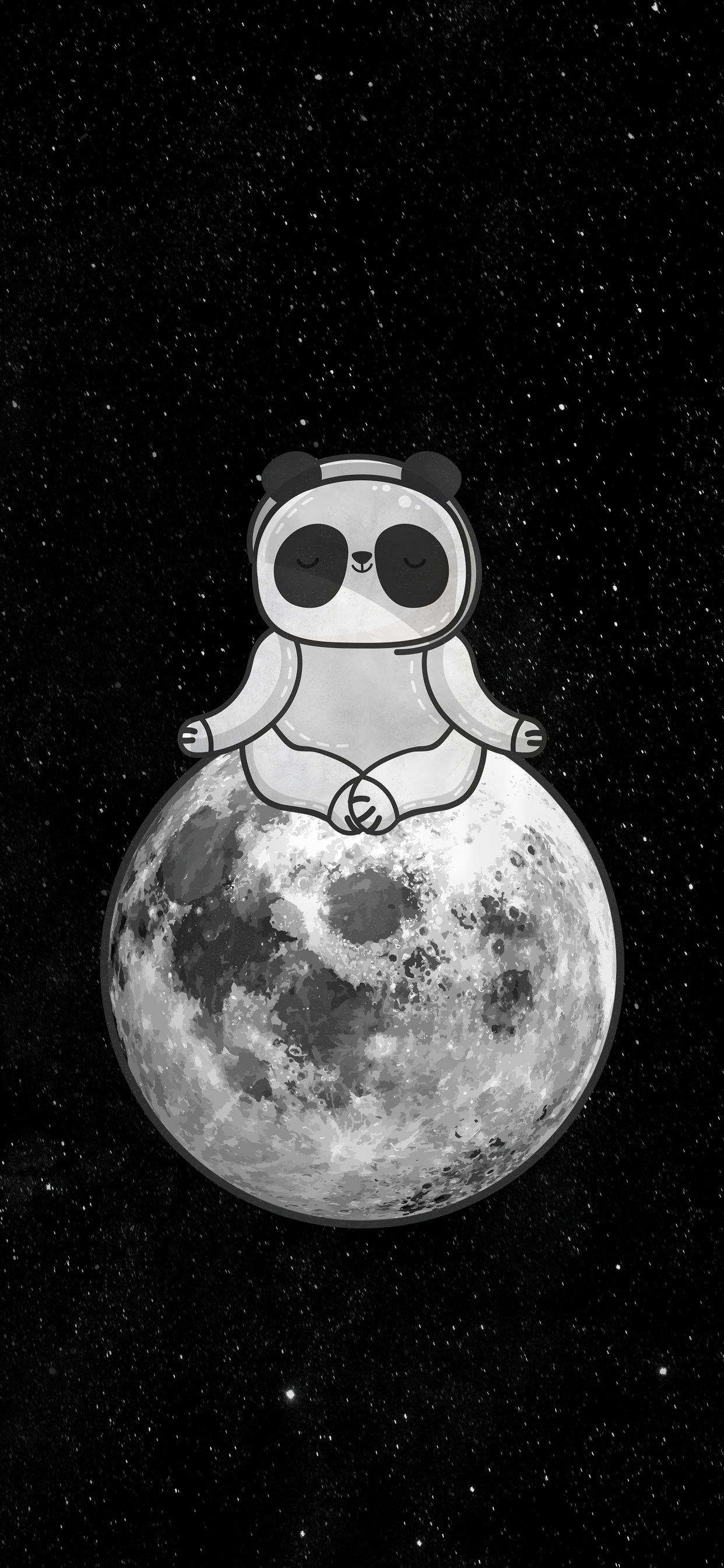 Panda Character Meditating On Moon 4k iPhone XS MAX HD 4k Wallpaper, Image, Background, Photo and Picture