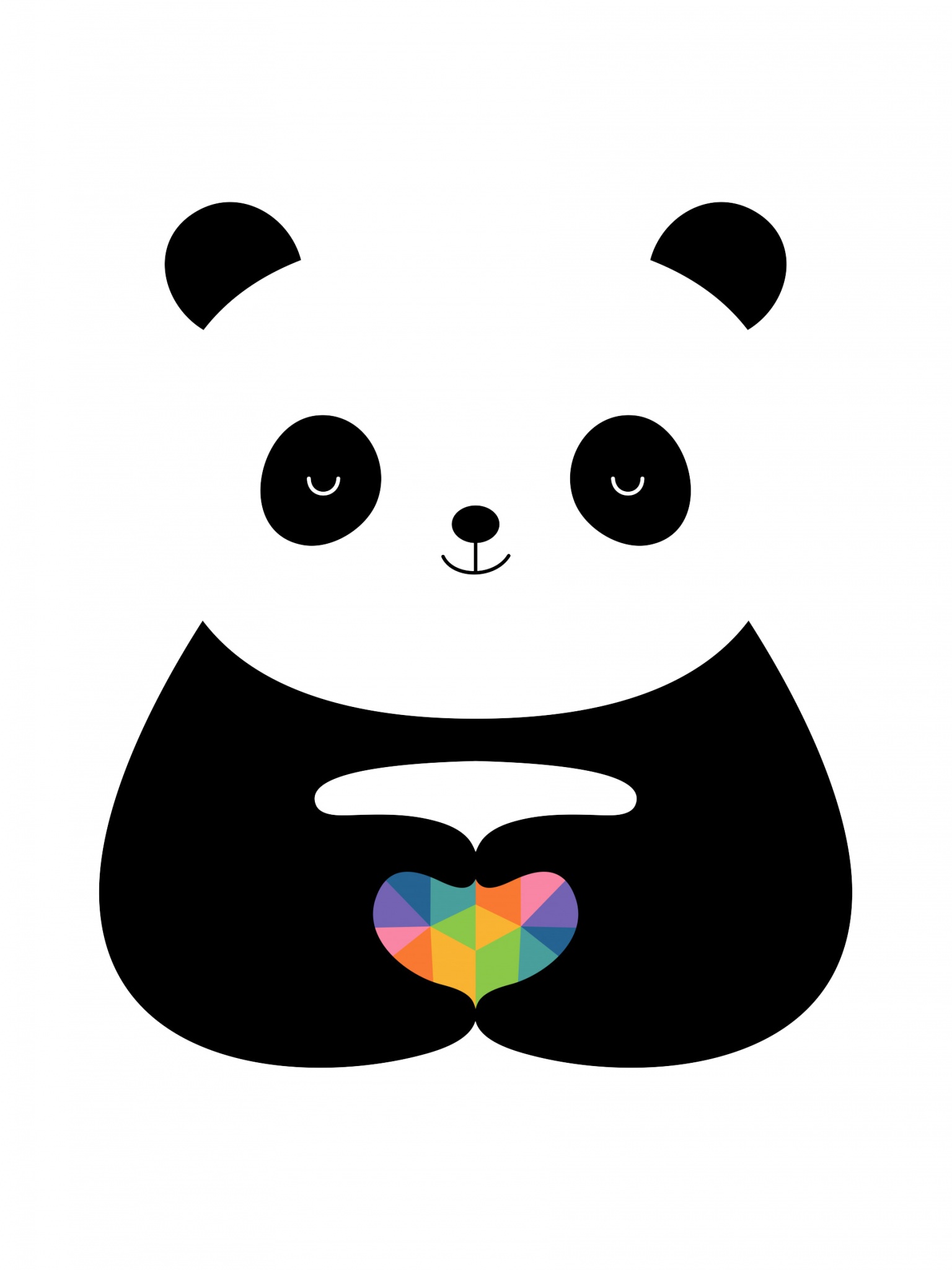 A panda bear holding a rainbow heart in it's paws. - Panda