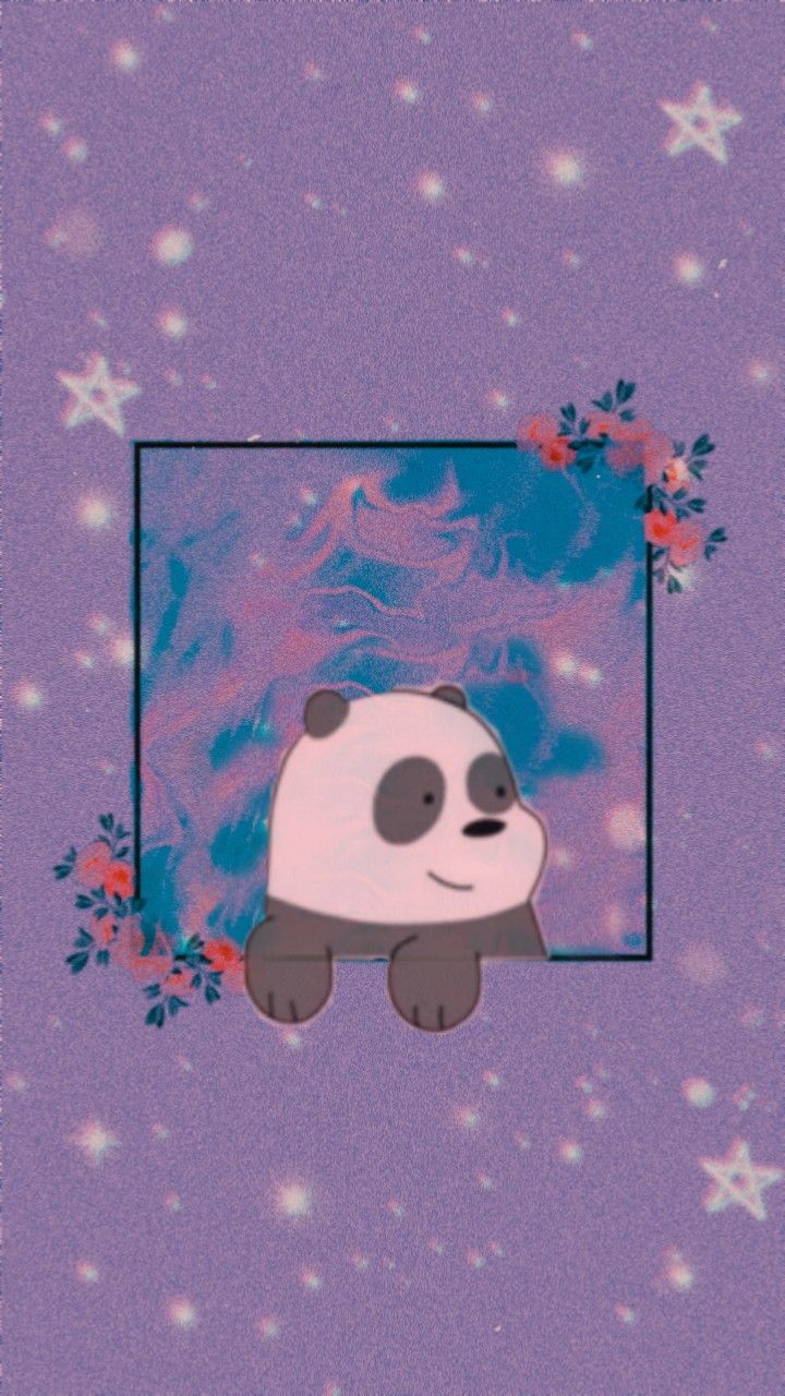 Cute panda wallpaper for phone with flowers and stars - Panda