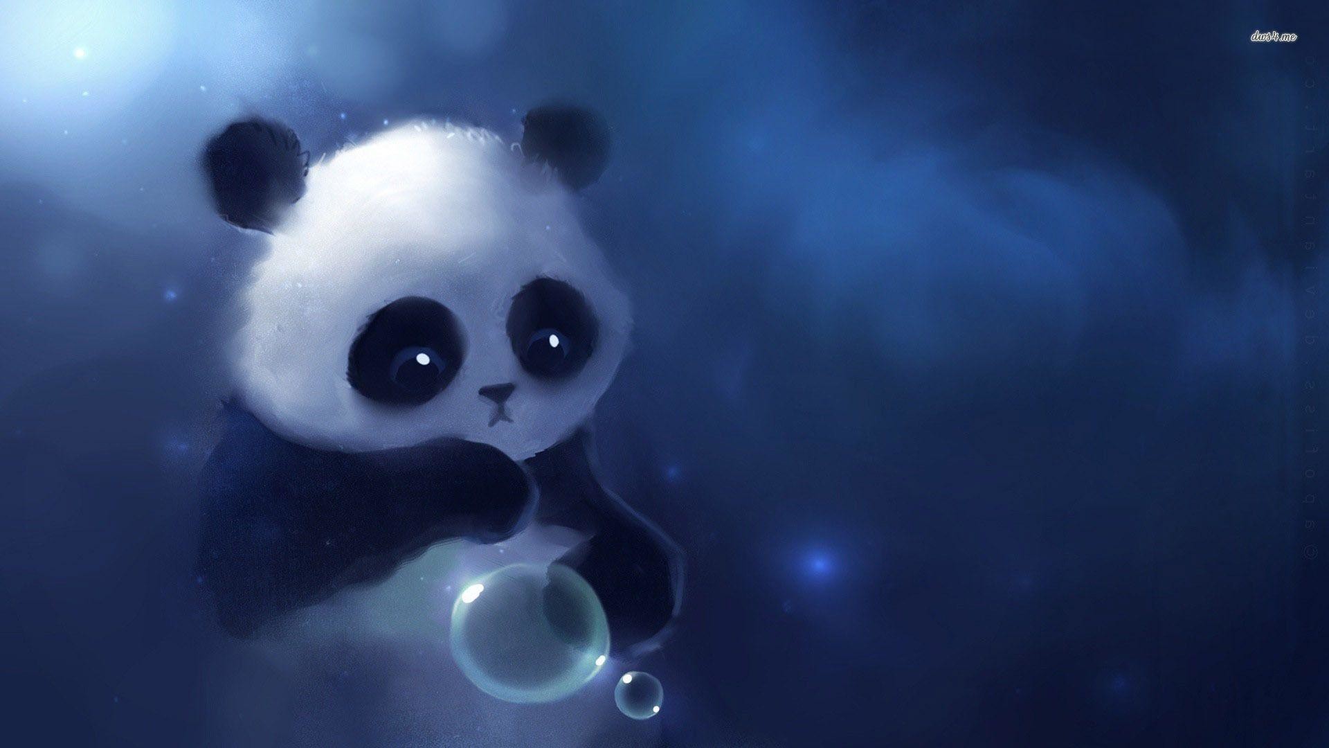 A panda bear blowing bubbles in the air - Panda