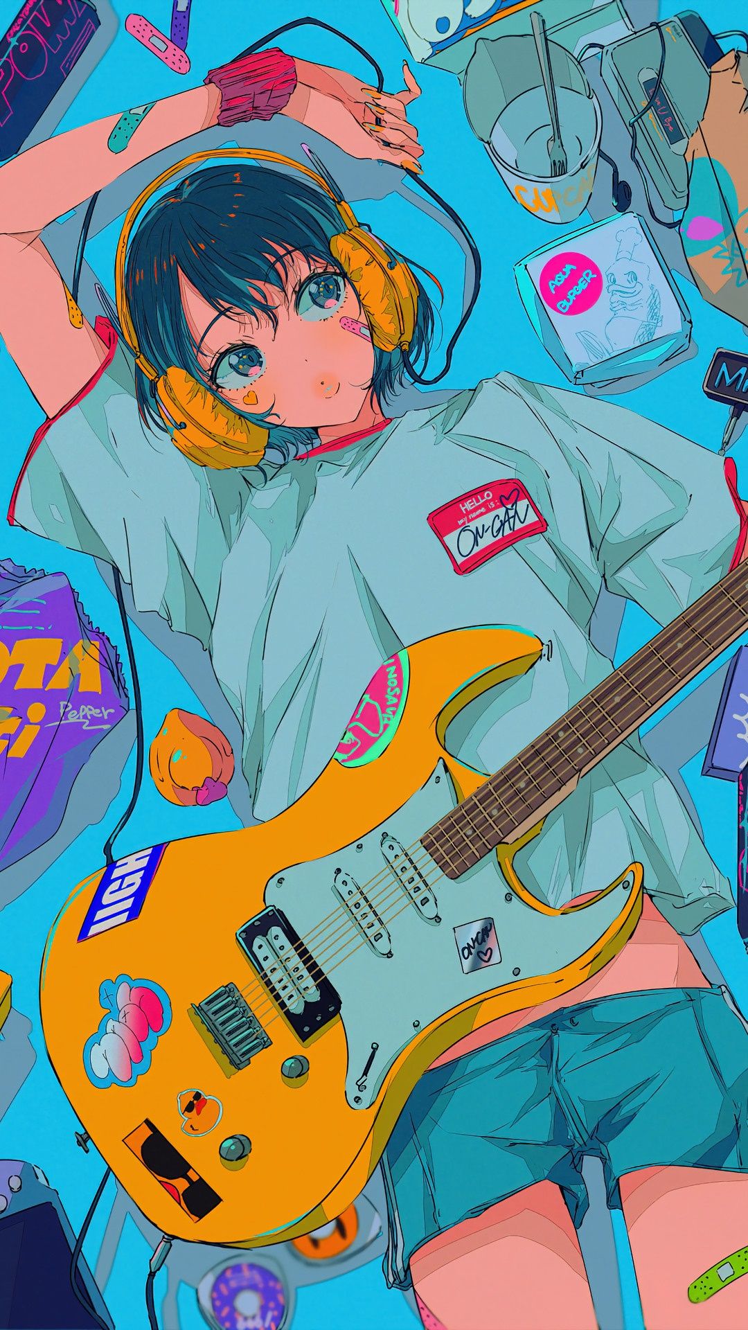 Anime, Anime Girls, Guitar, Music, Headphone, Vinyl Gallery HD Wallpaper