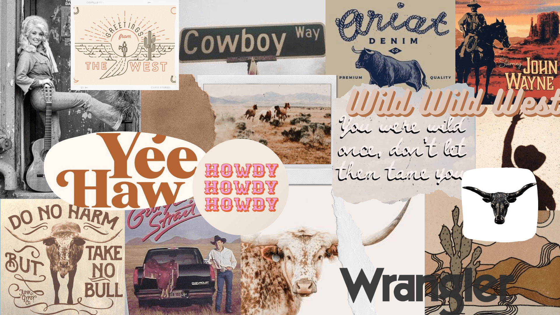 A collage of images with the word Yee Haw in the center. - Western