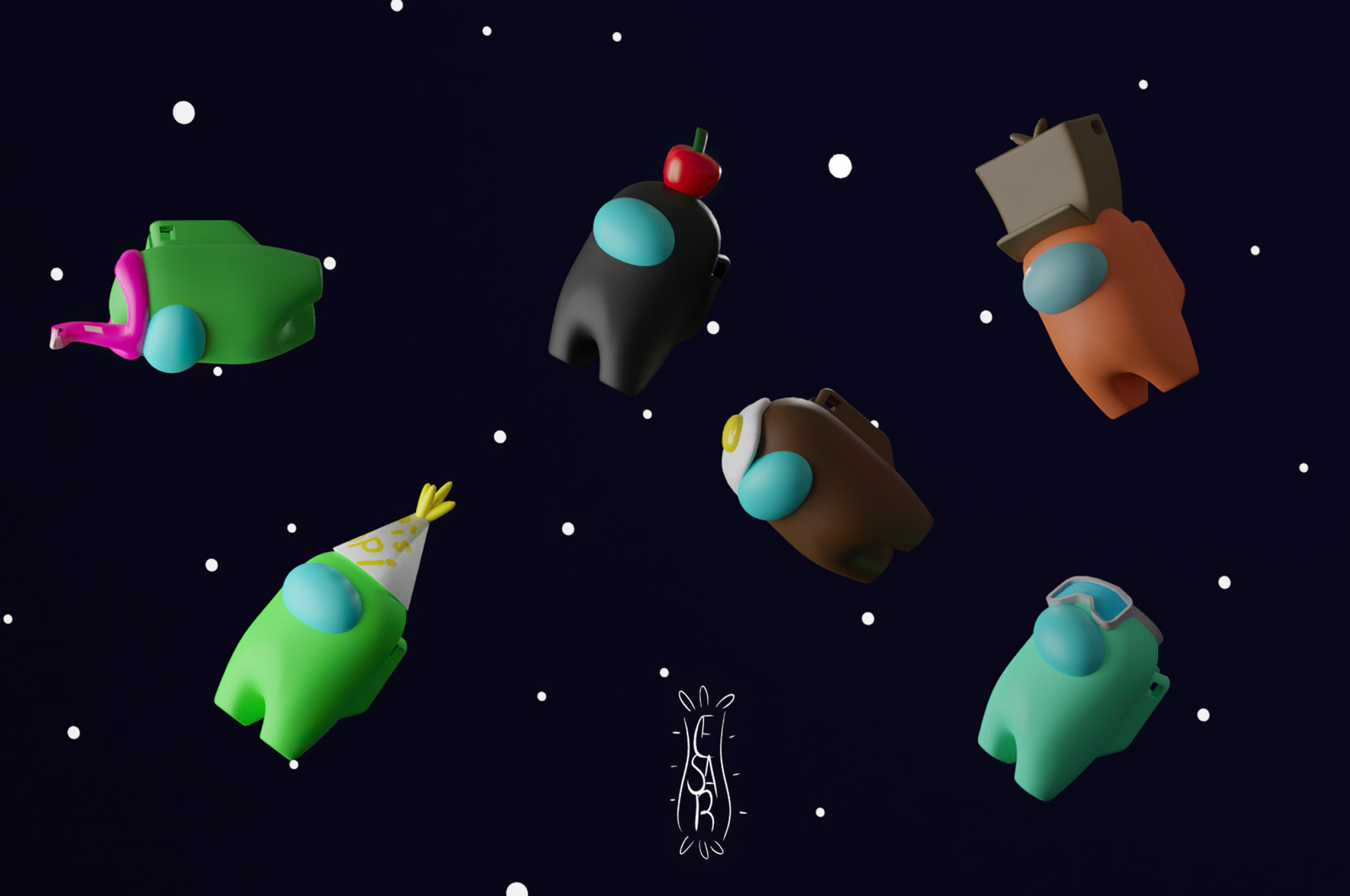 A group of toys in the sky - 3D