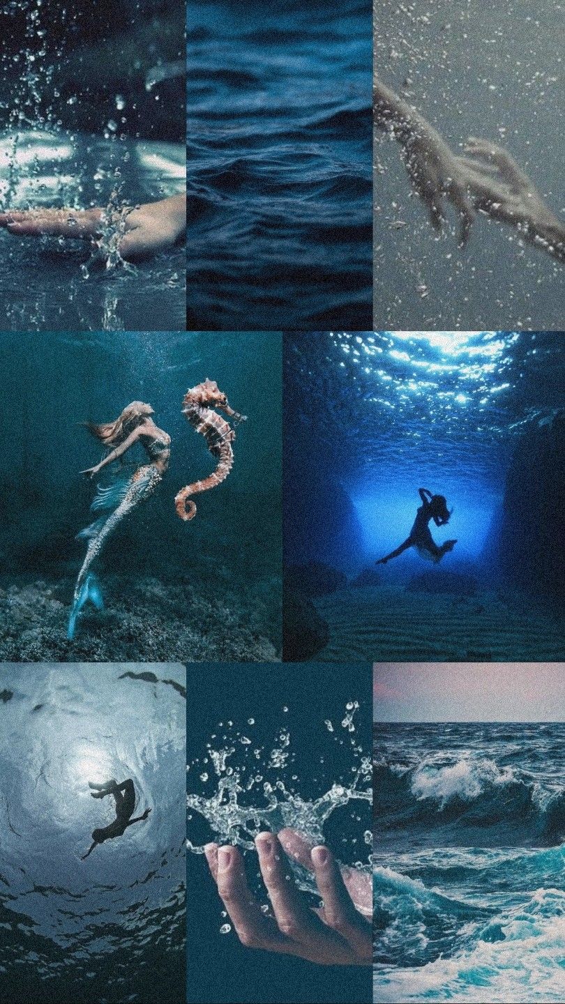 A collage of pictures showing people in the water - Mermaid