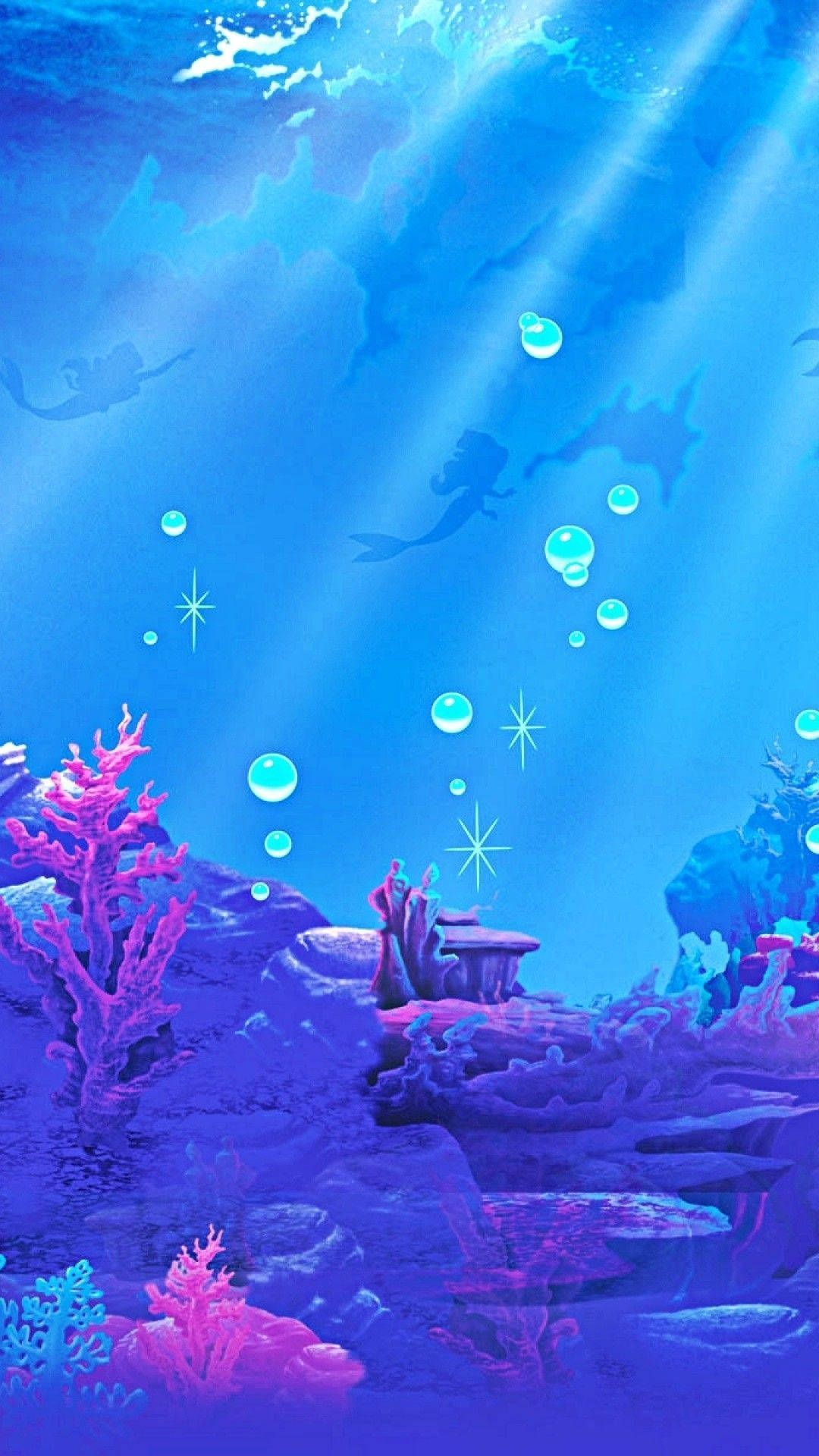 The underwater scene with fish and sea creatures - Mermaid