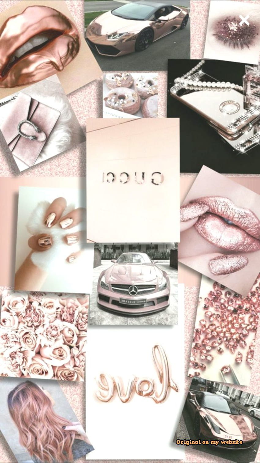 A collage of images with the words love and pink - Gucci