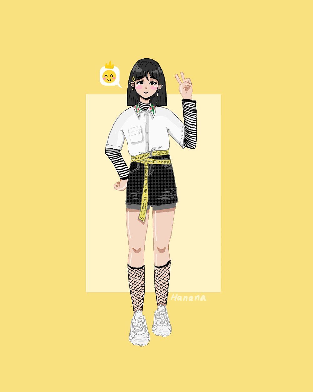 A girl in black and white with yellow background - Gucci, checkered