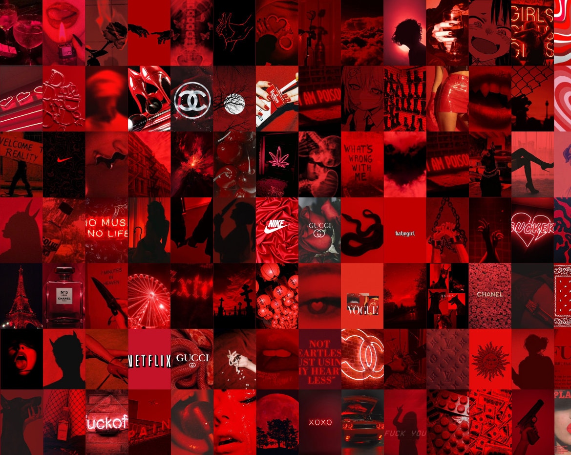 A collage of images in red and black - Gucci