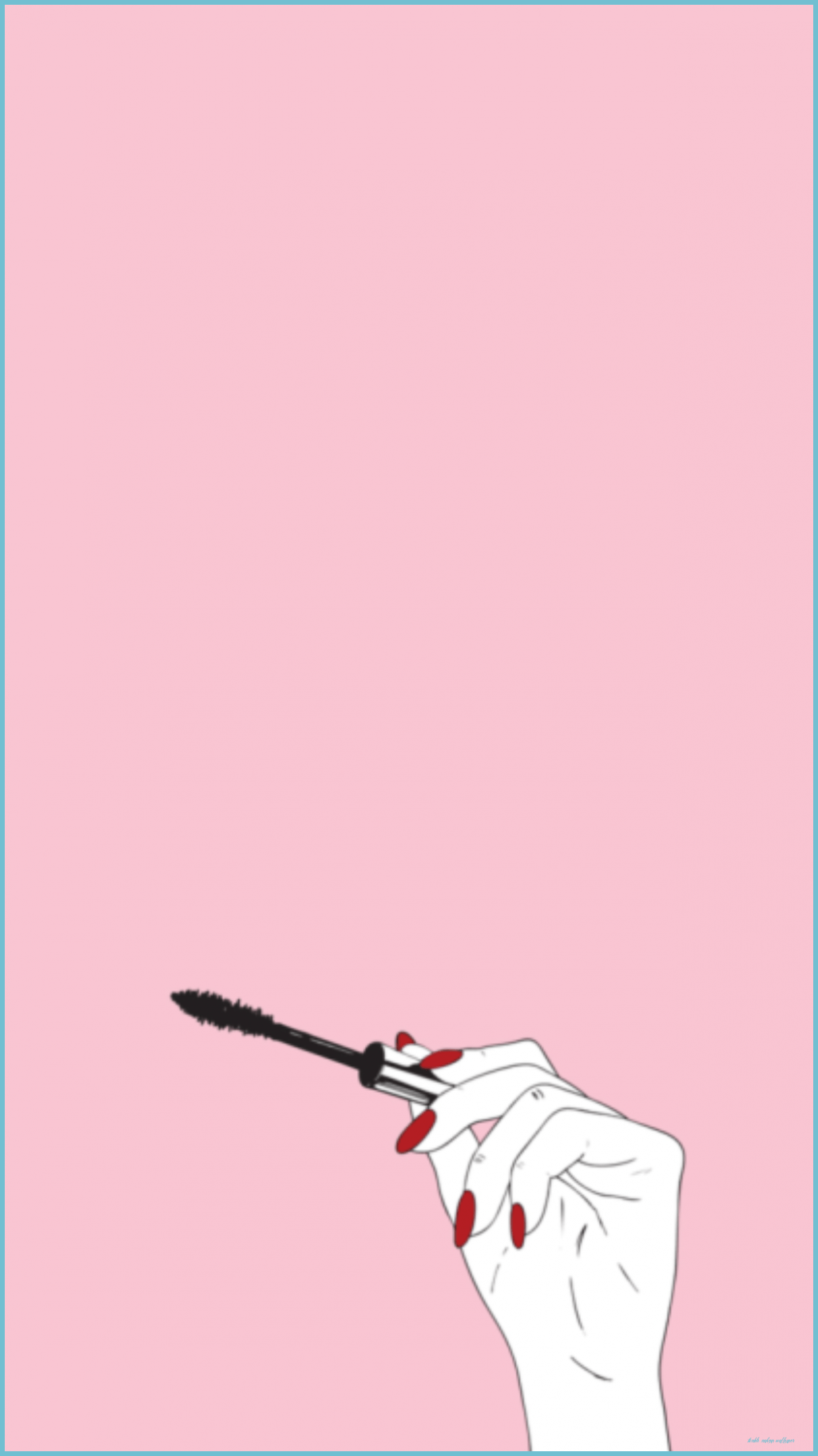 A hand holding a black mascara wand against a pink background - Makeup
