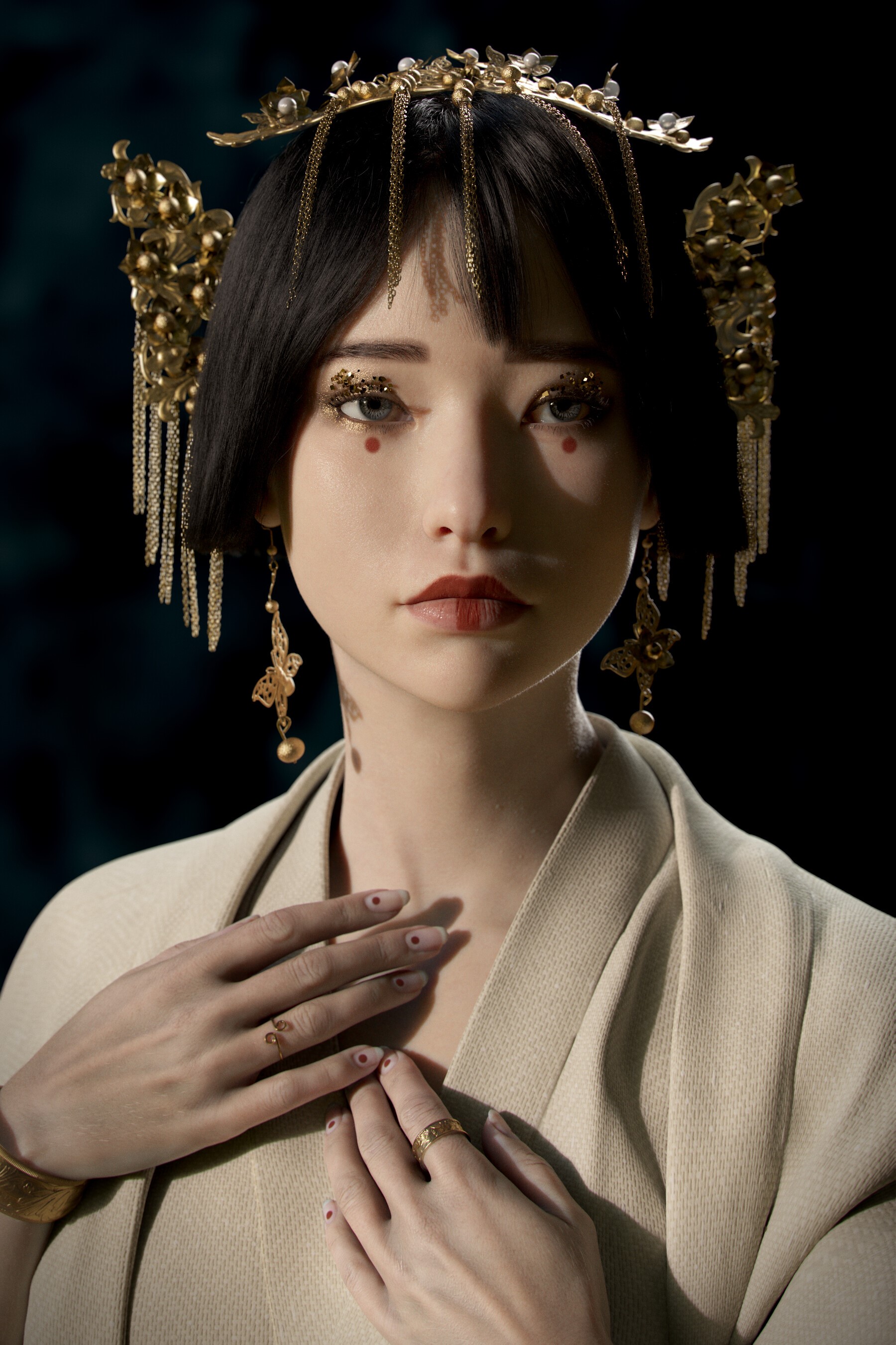 3D, CGI, render, women, portrait, makeup, fantasy girl, face, Asian, simple background Gallery HD Wallpaper