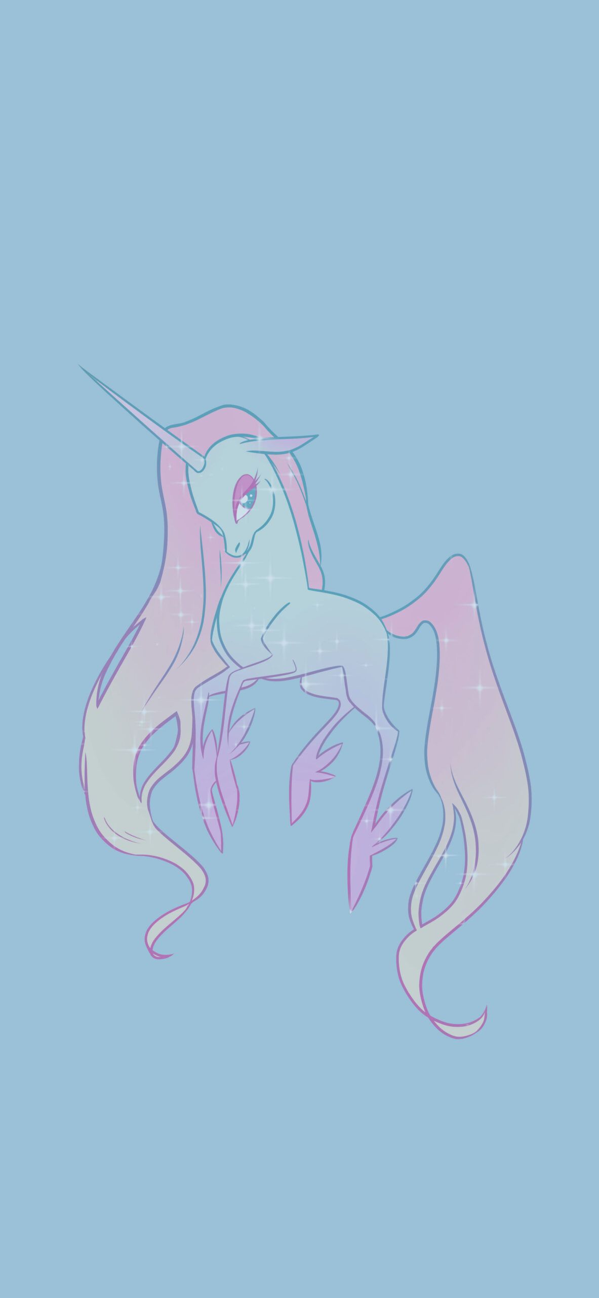 A unicorn with long hair and pink wings - Mermaid, light blue