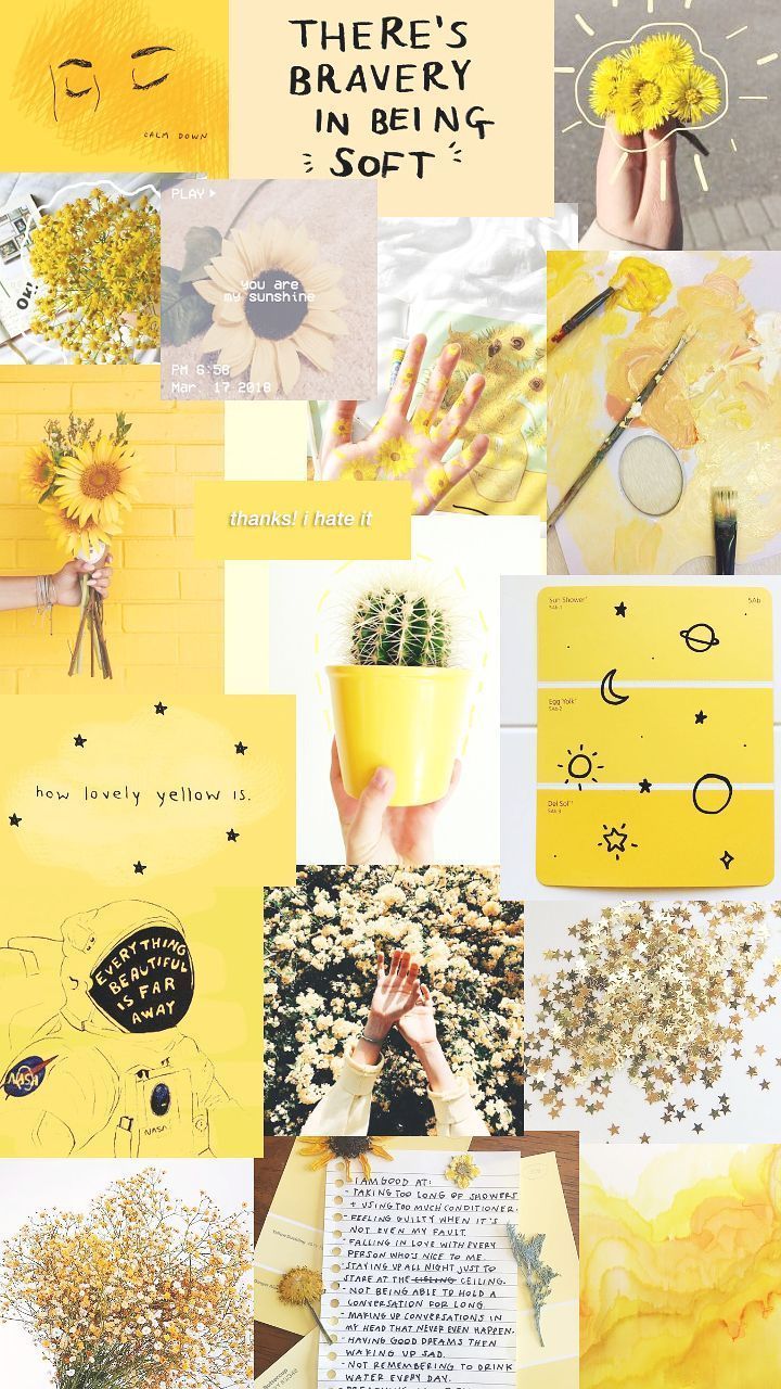 Aesthetic yellow collage wallpaper for phone background. - Light yellow, pastel yellow, profile picture