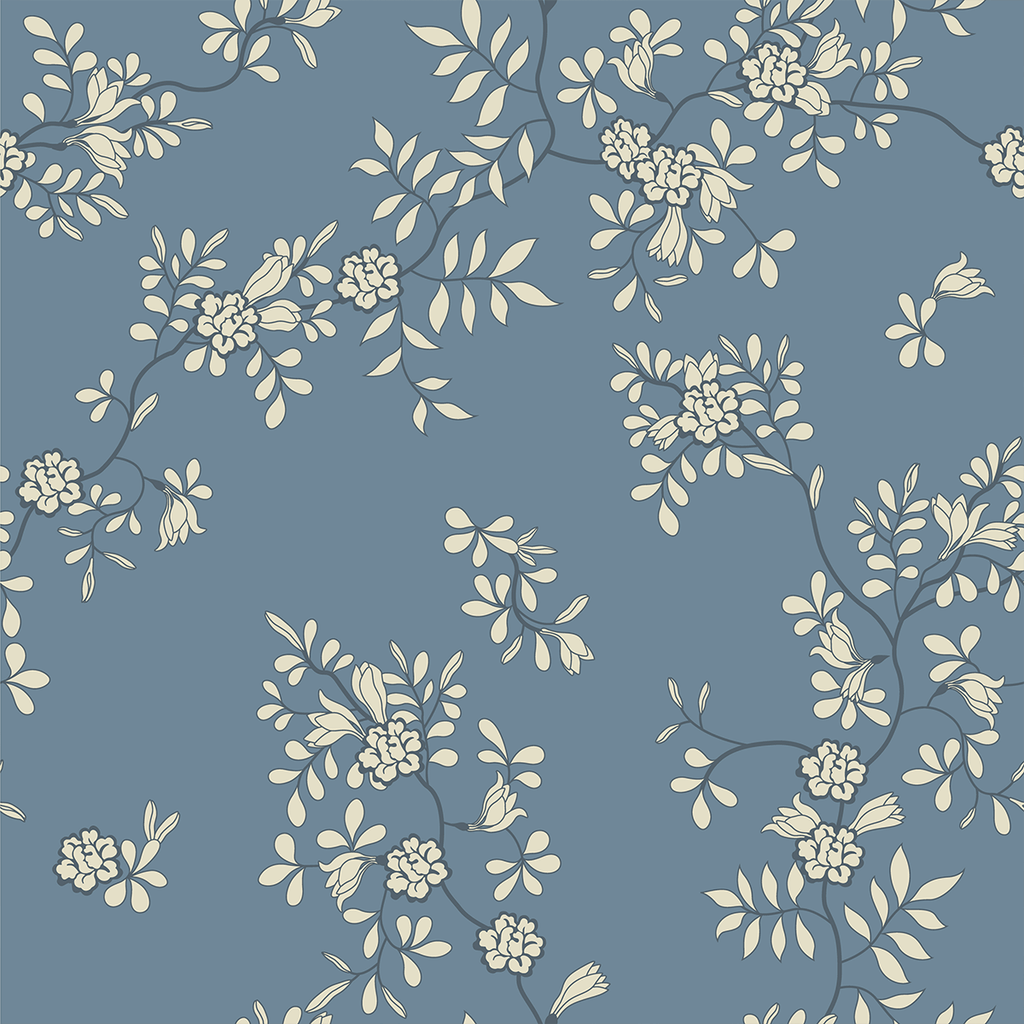 A blue and white floral pattern - Light yellow