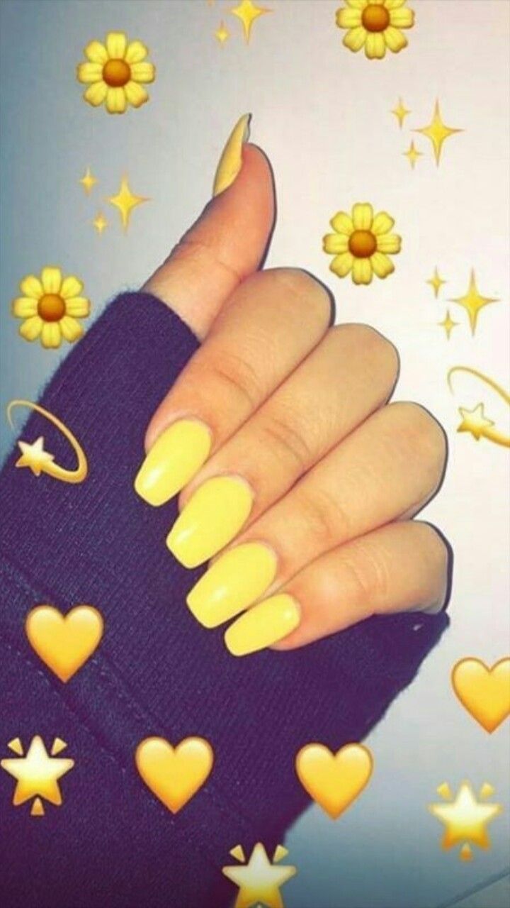 Yellow nails with stars and hearts - Nails