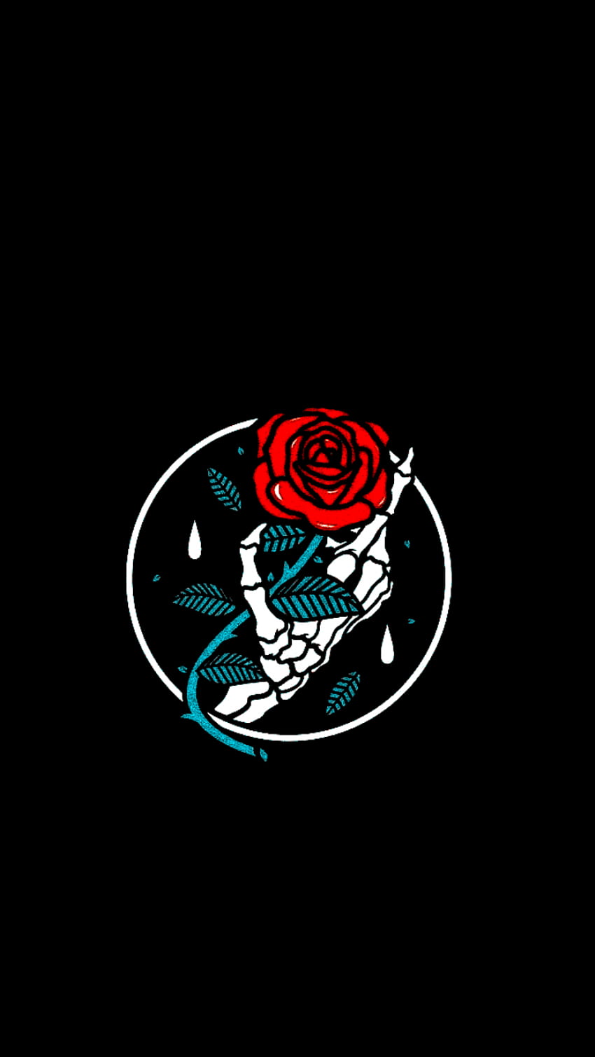 Aesthetic wallpaper for phone skeleton hand holding a rose - Emo