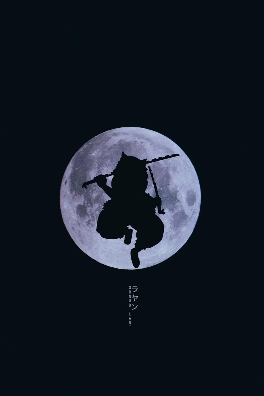A poster of the moon with an image on it - Demon Slayer