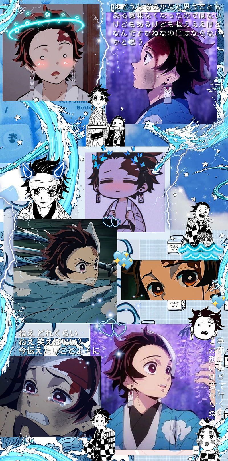 A collage of pictures with different characters - Demon Slayer, Tanjiro Kamado