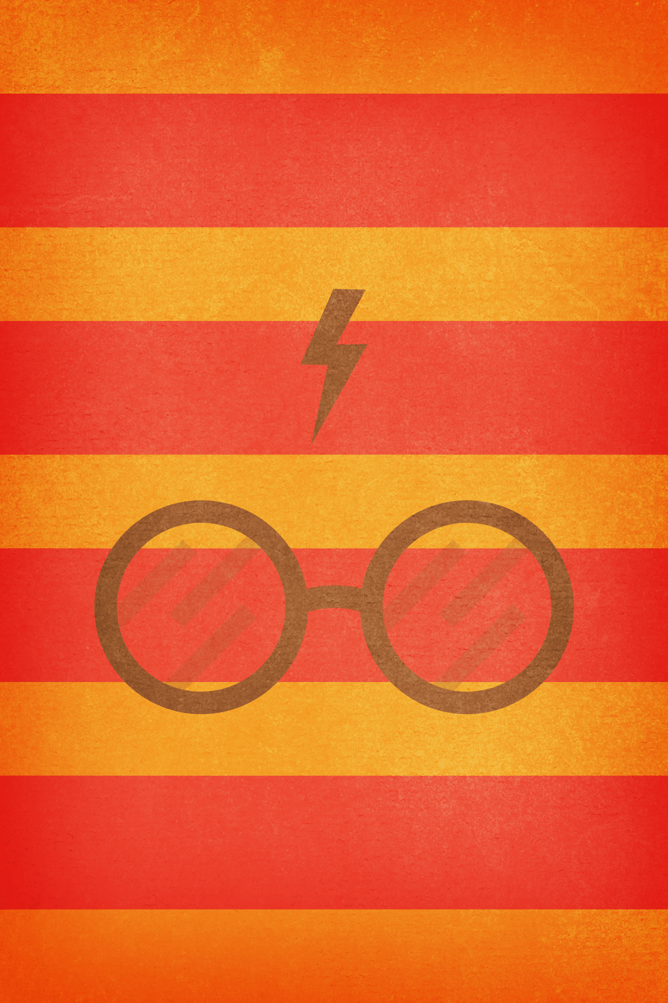A poster of harry potter glasses on an orange and yellow striped background - Harry Potter