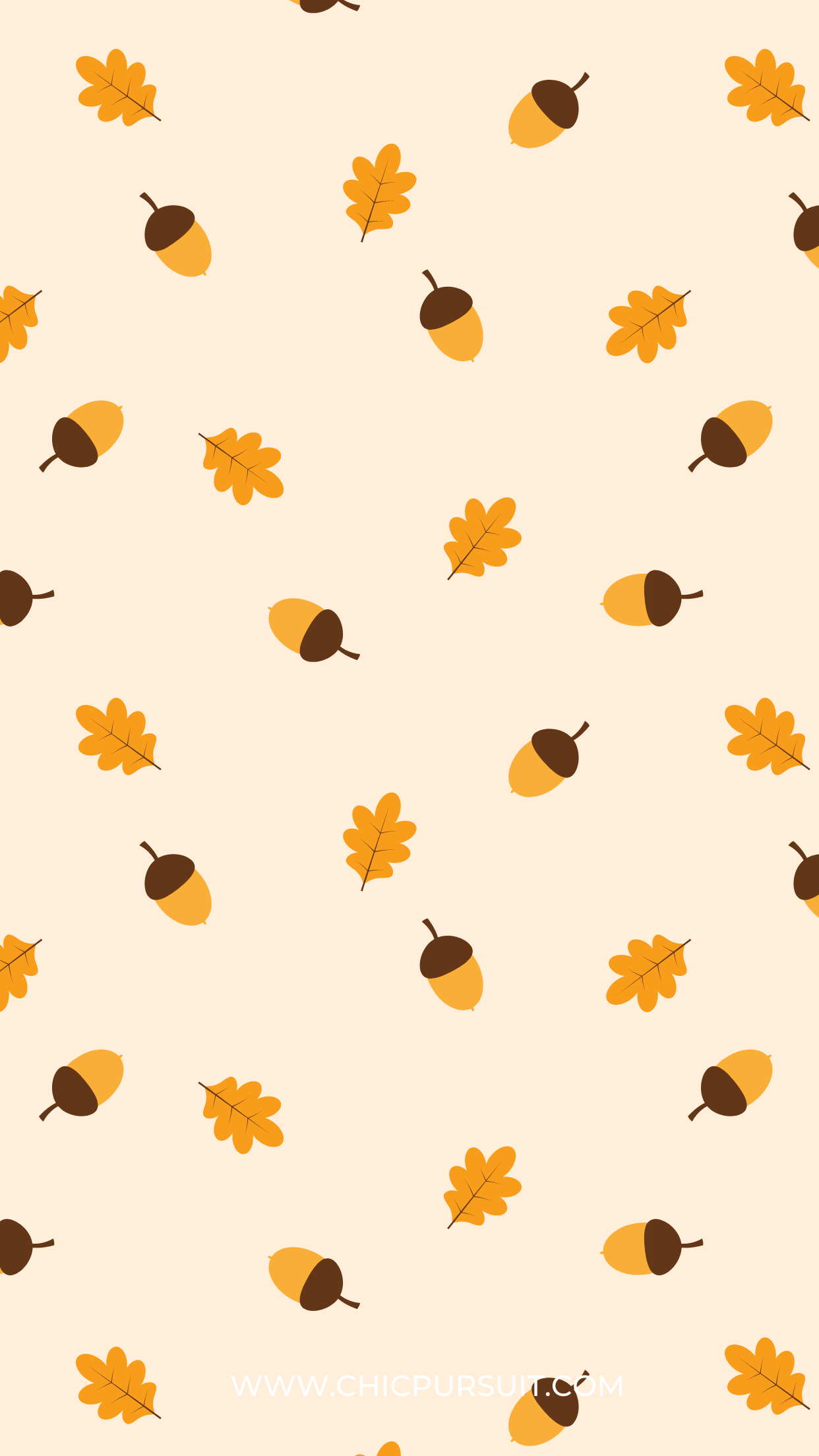 A free fall phone background with acorns and leaves. - Cute fall, Thanksgiving